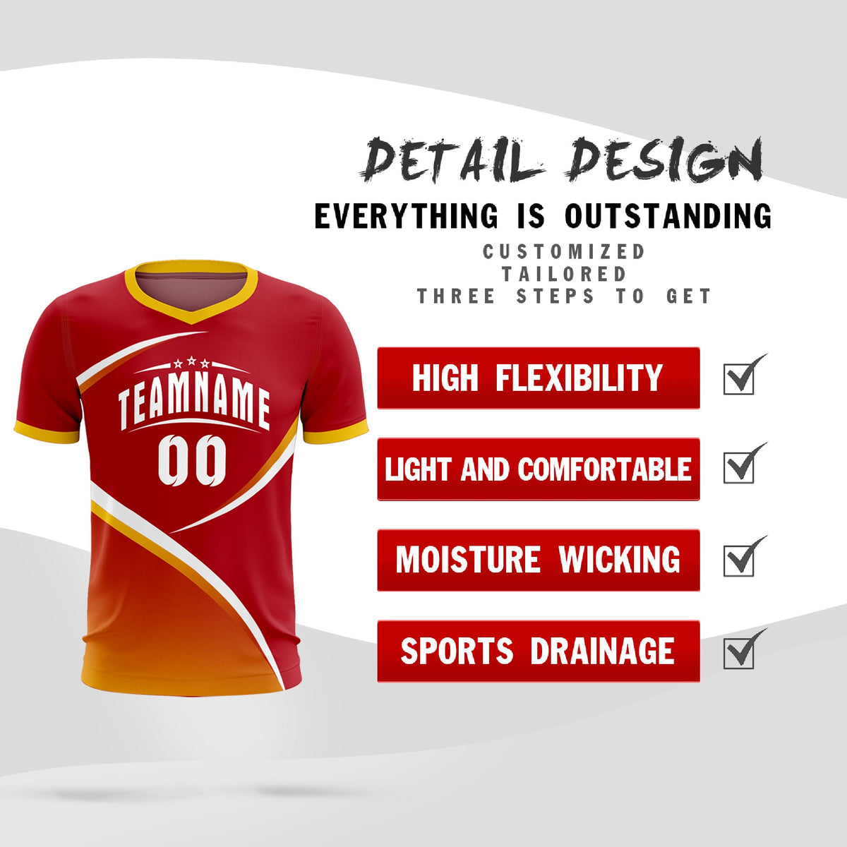 Custom Red Gold Color Block Training Uniform For Men Football Kits Jersey