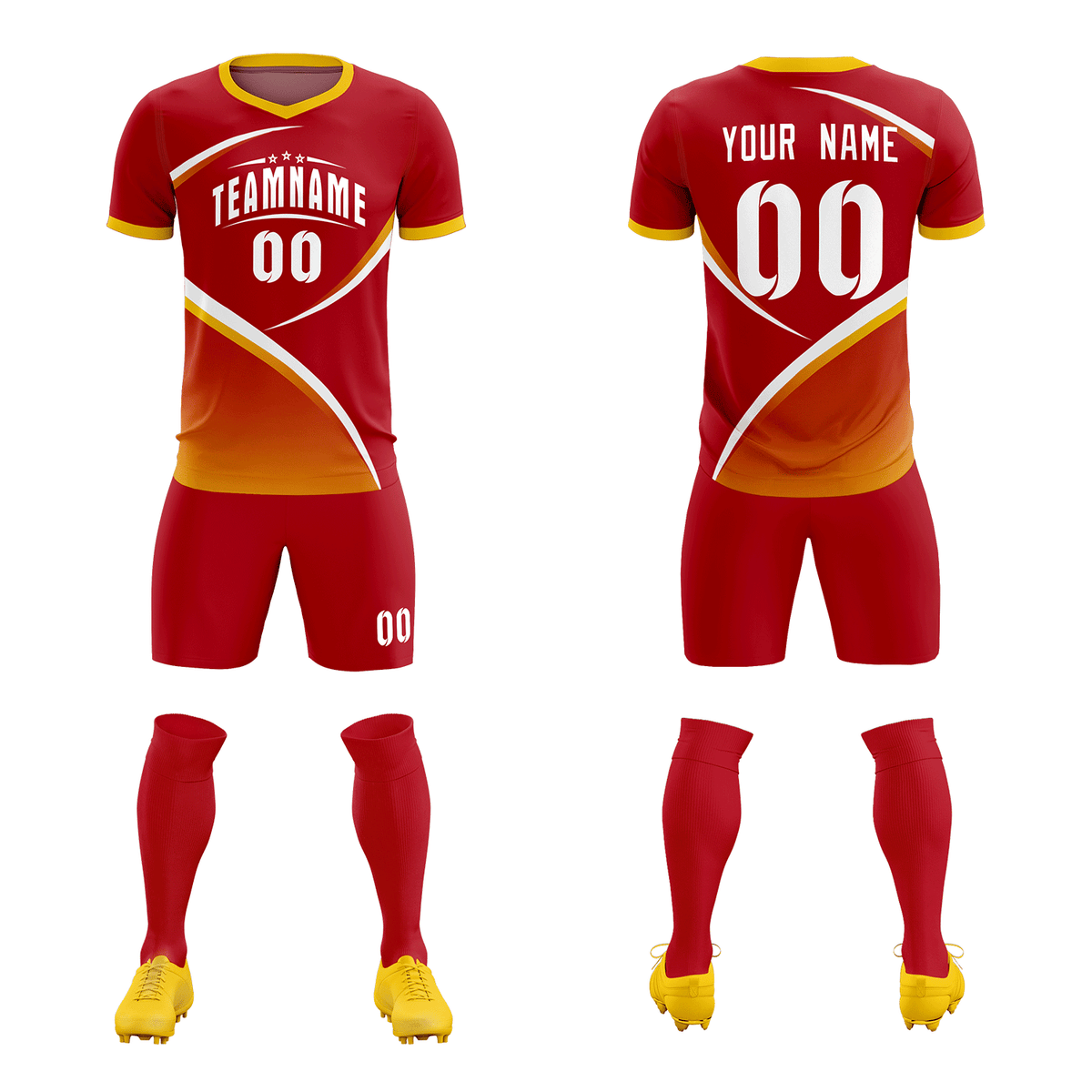 Custom Red Gold Color Block Training Uniform For Men Football Kits Jersey