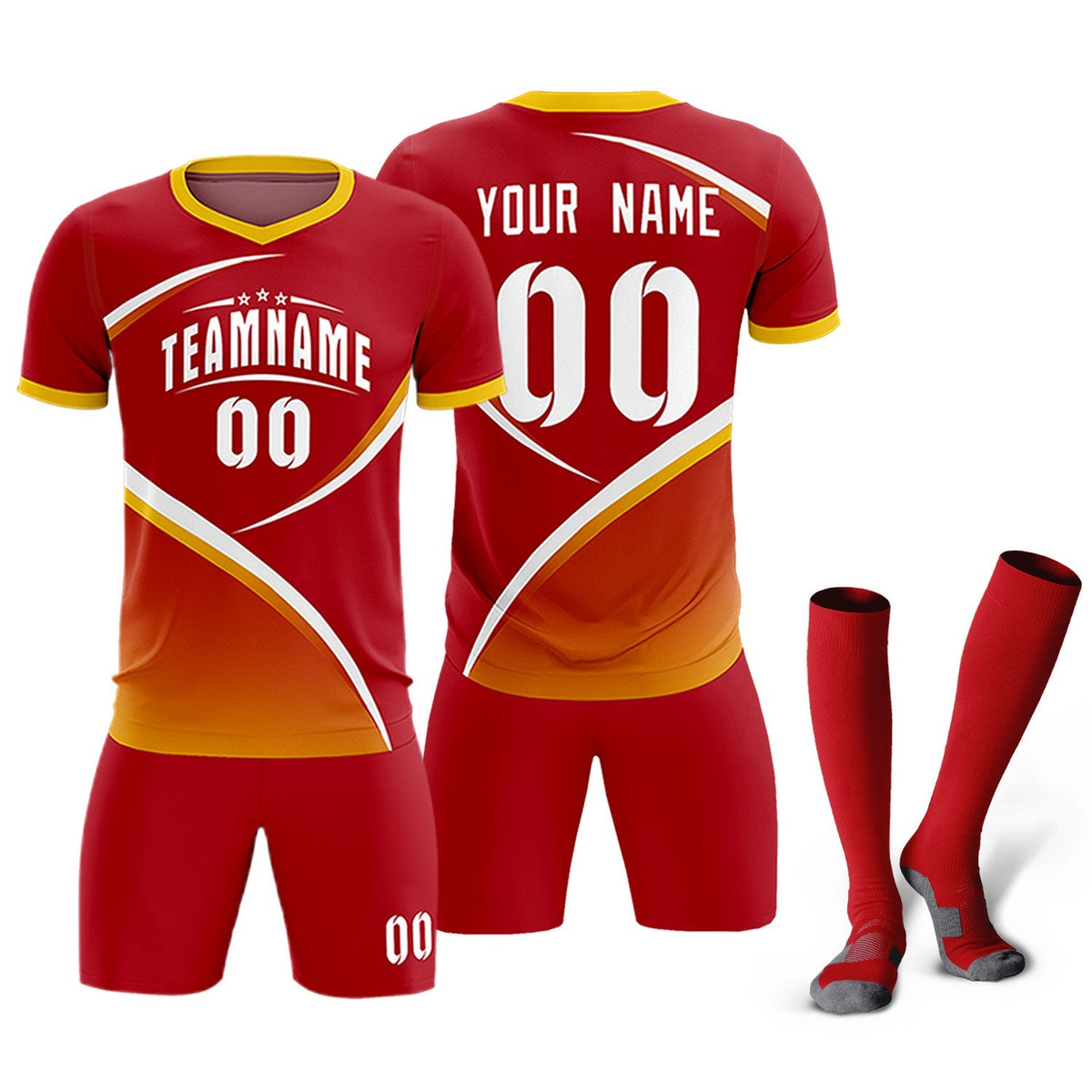 Custom Red Gold Color Block Training Uniform For Men Football Kits Jersey