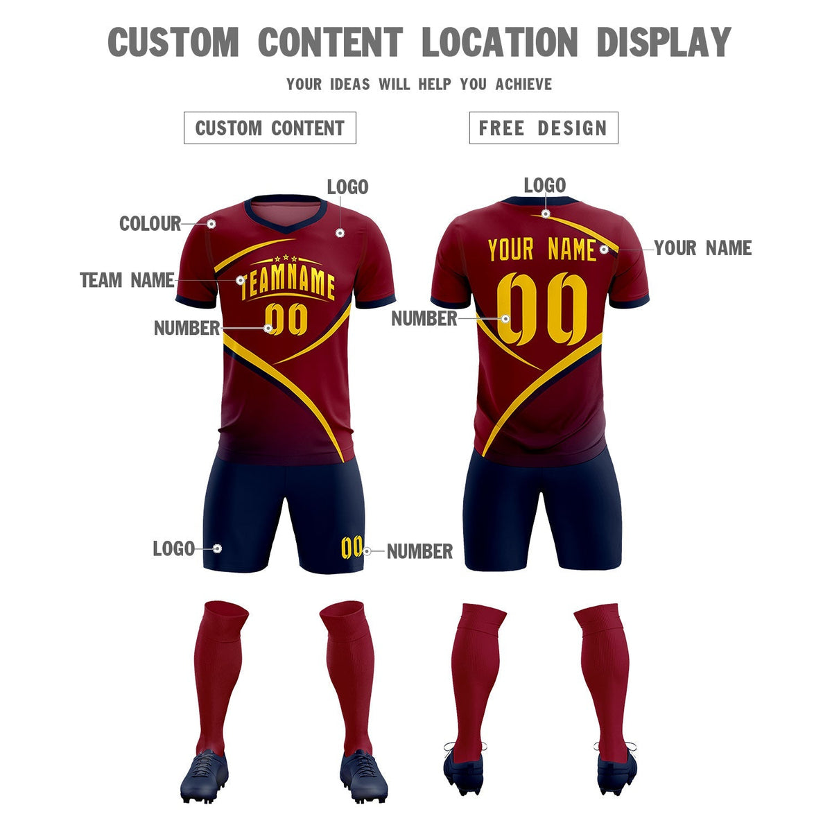Custom Crimson Navy Color Block Training Uniform For Men Football Kits Jersey