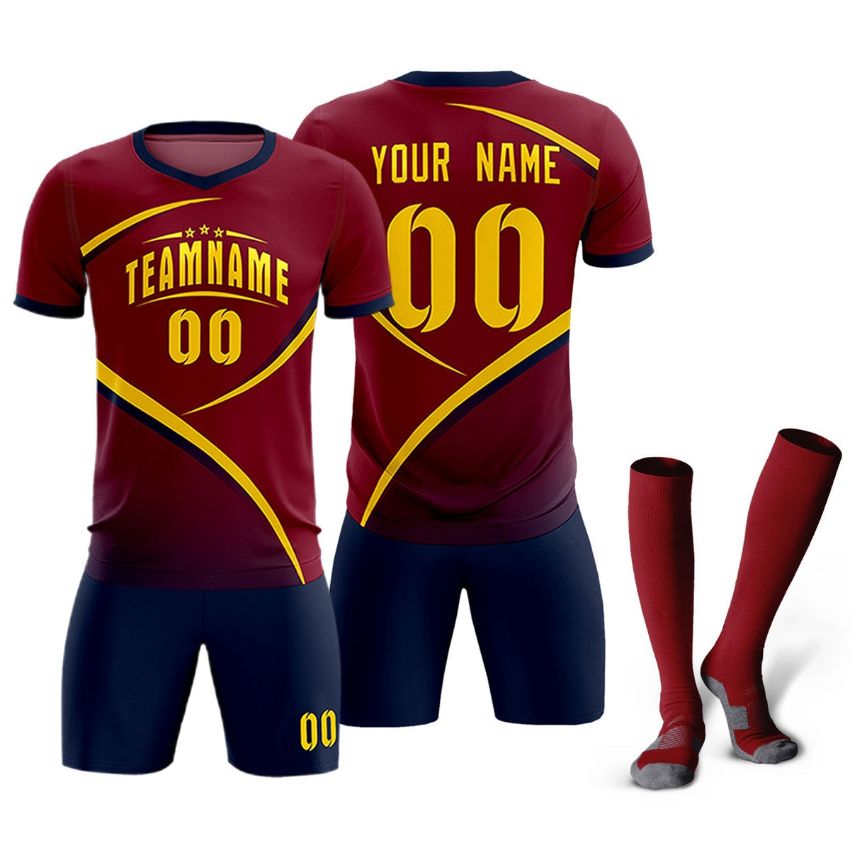 Custom Crimson Navy Color Block Training Uniform For Men Football Kits Jersey
