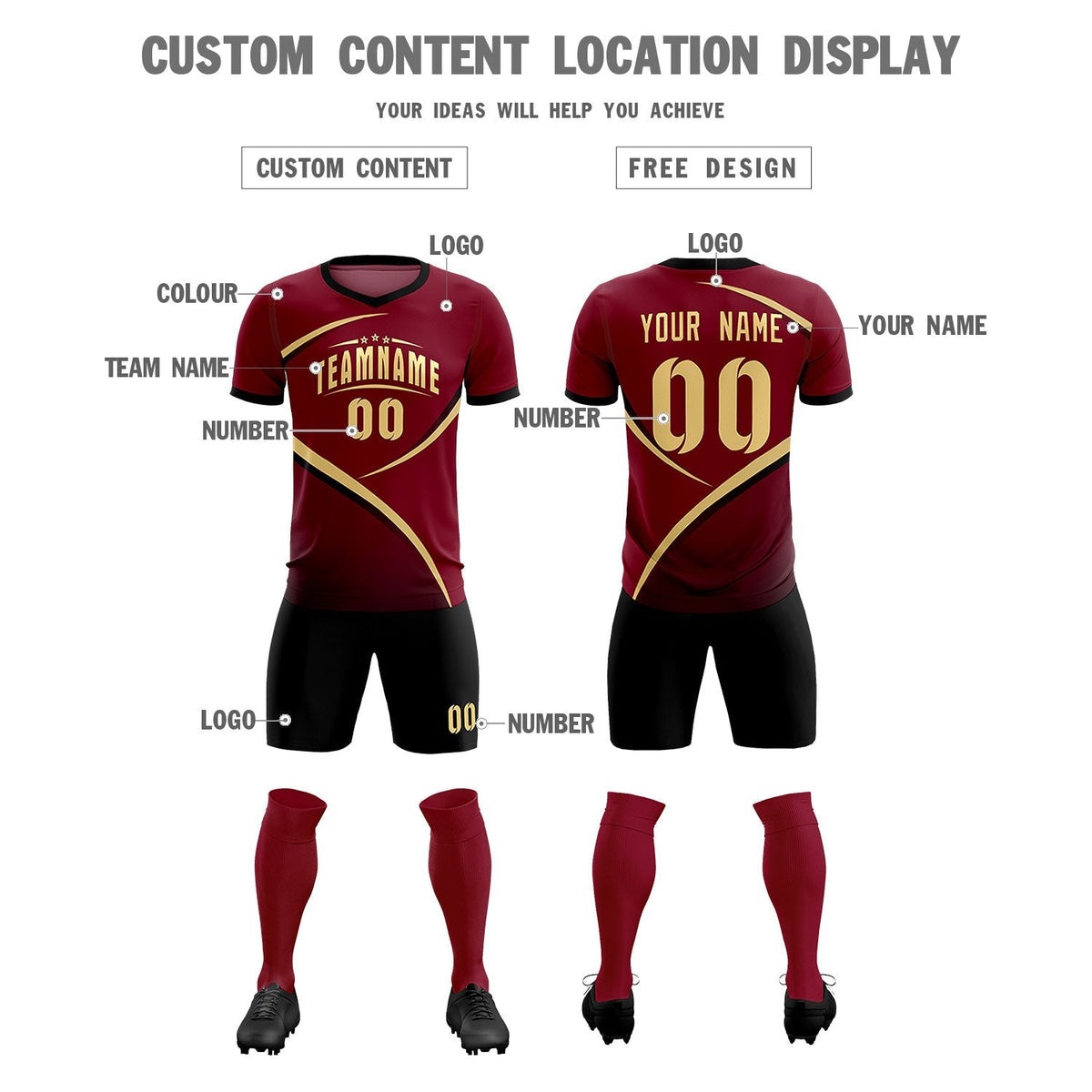 Custom Crimson Black Color Block Training Uniform For Men Football Kits Jersey