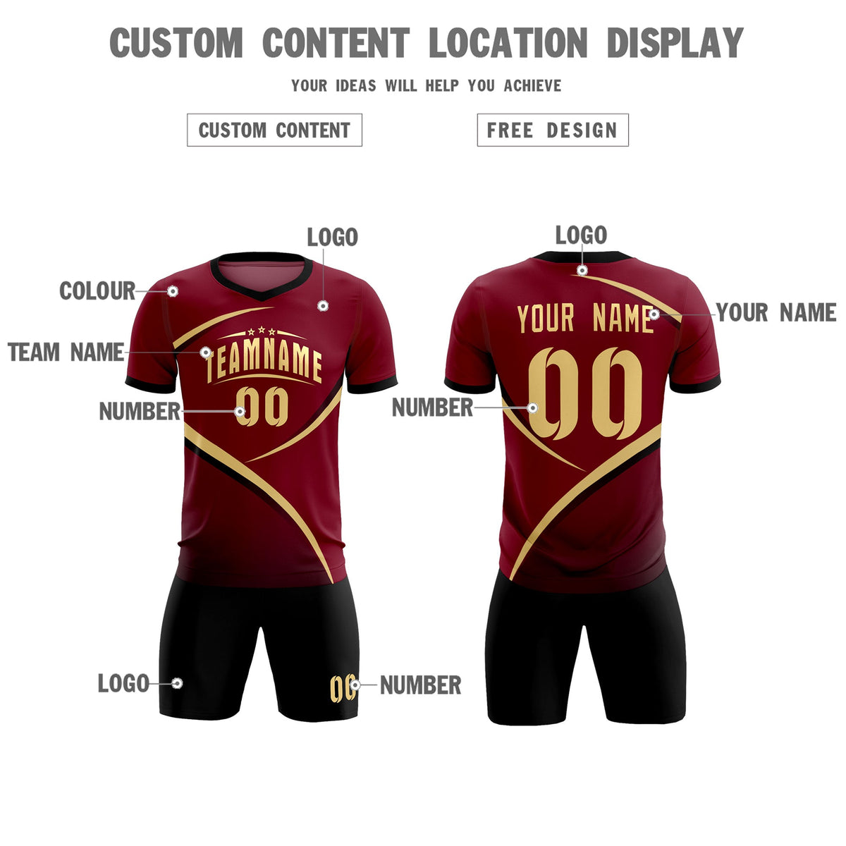 Custom Crimson Black Color Block Training Uniform For Men Football Kits Jersey