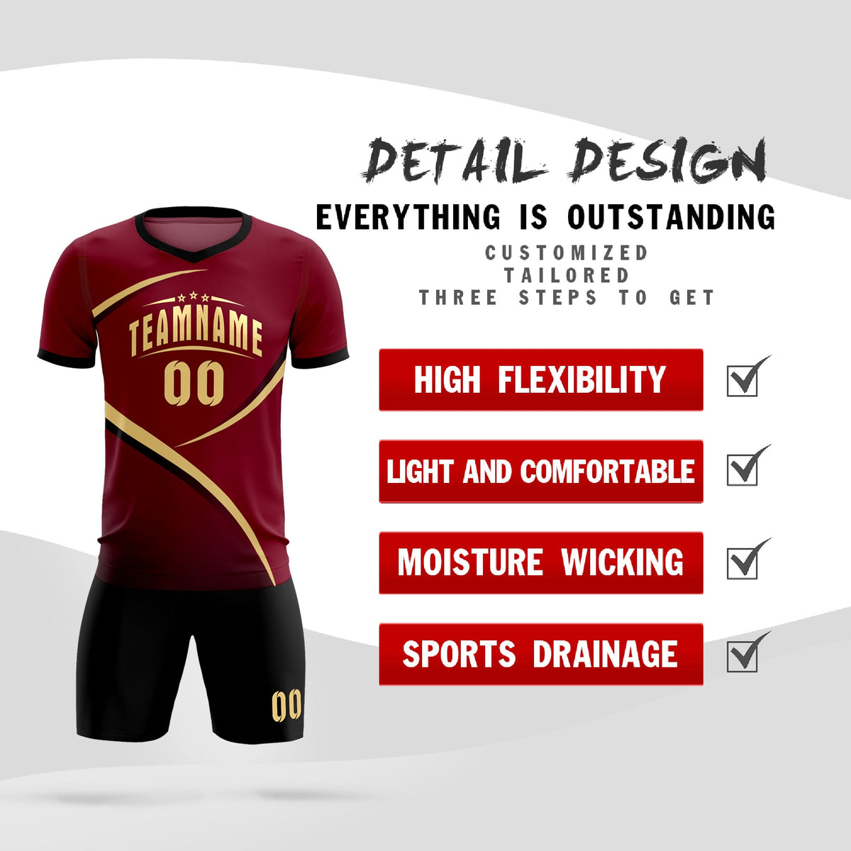Custom Crimson Black Color Block Training Uniform For Men Football Kits Jersey