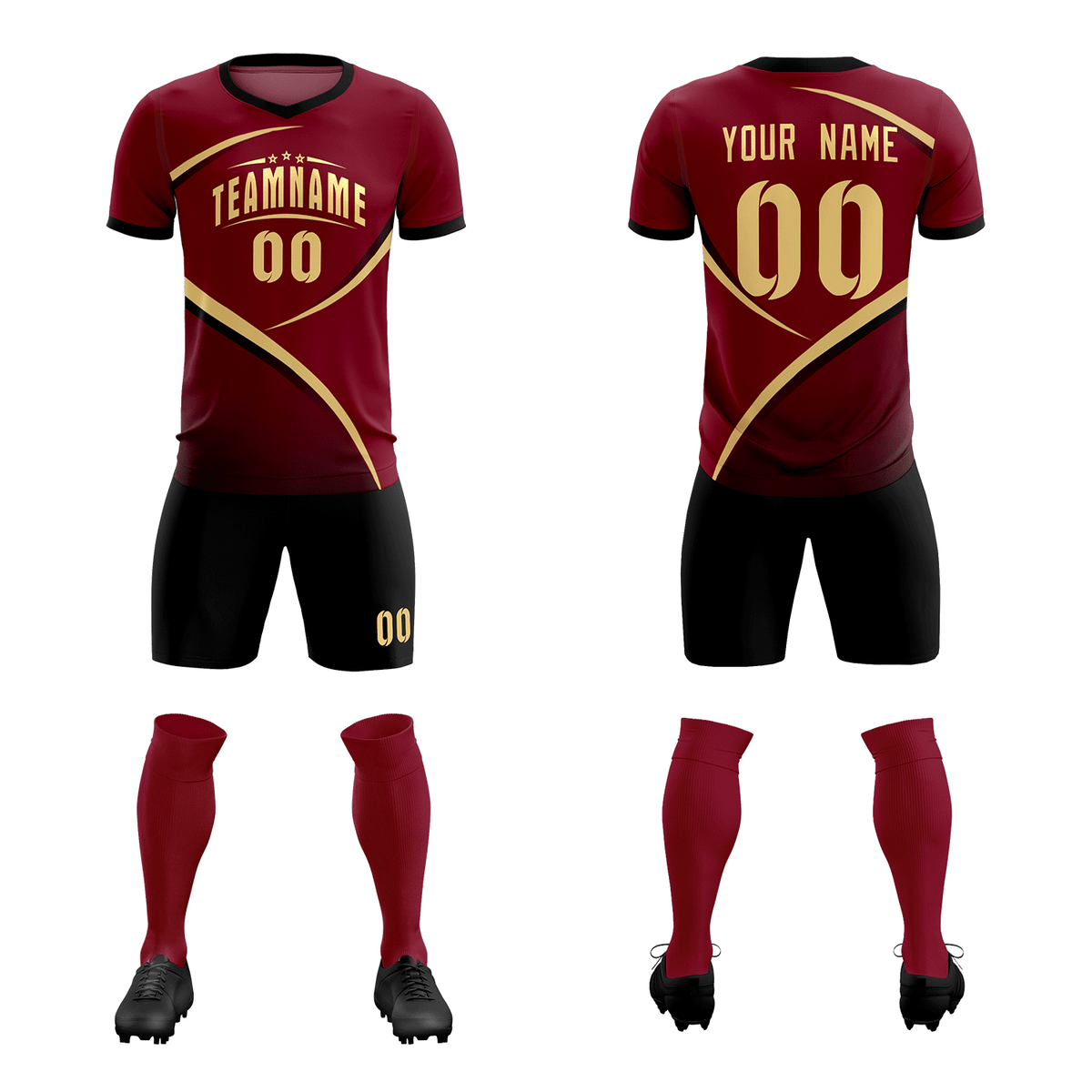 Custom Crimson Black Color Block Training Uniform For Men Football Kits Jersey