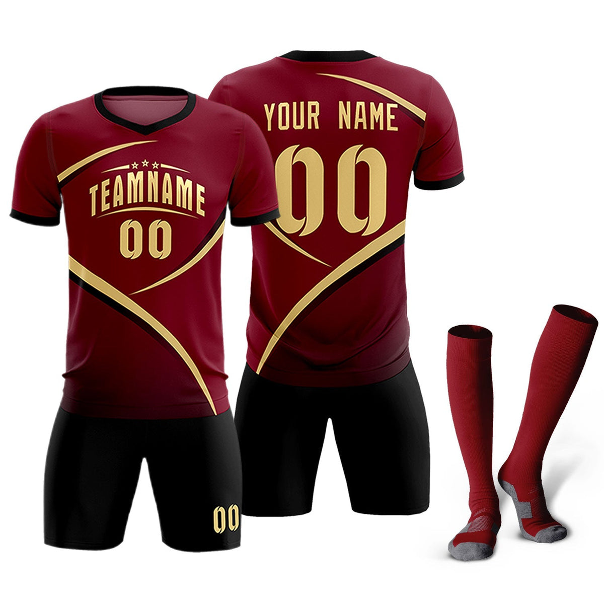 Custom Crimson Black Color Block Training Uniform For Men Football Kits Jersey