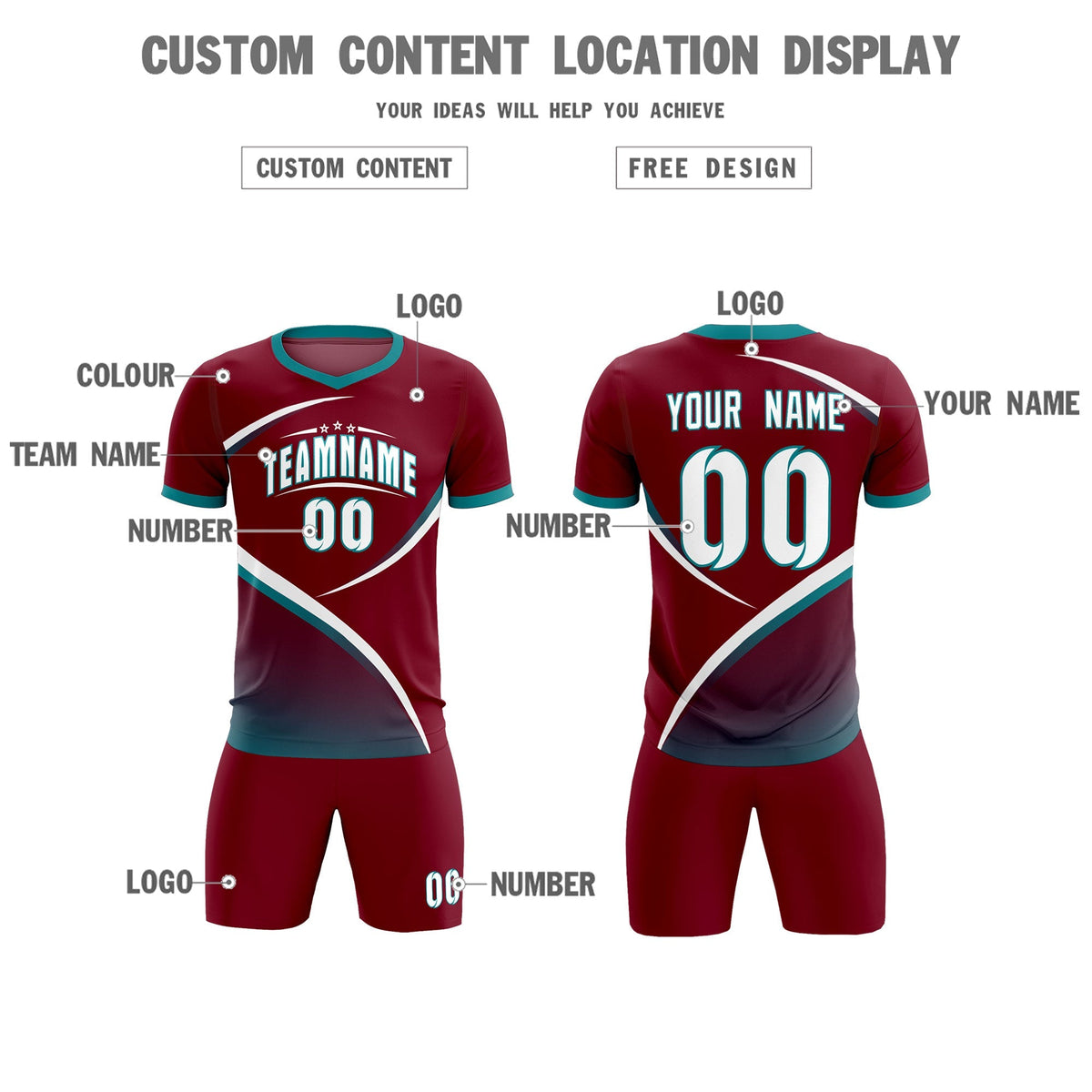 Custom Crimson Aqua Color Block Training Uniform For Men Football Kits Jersey