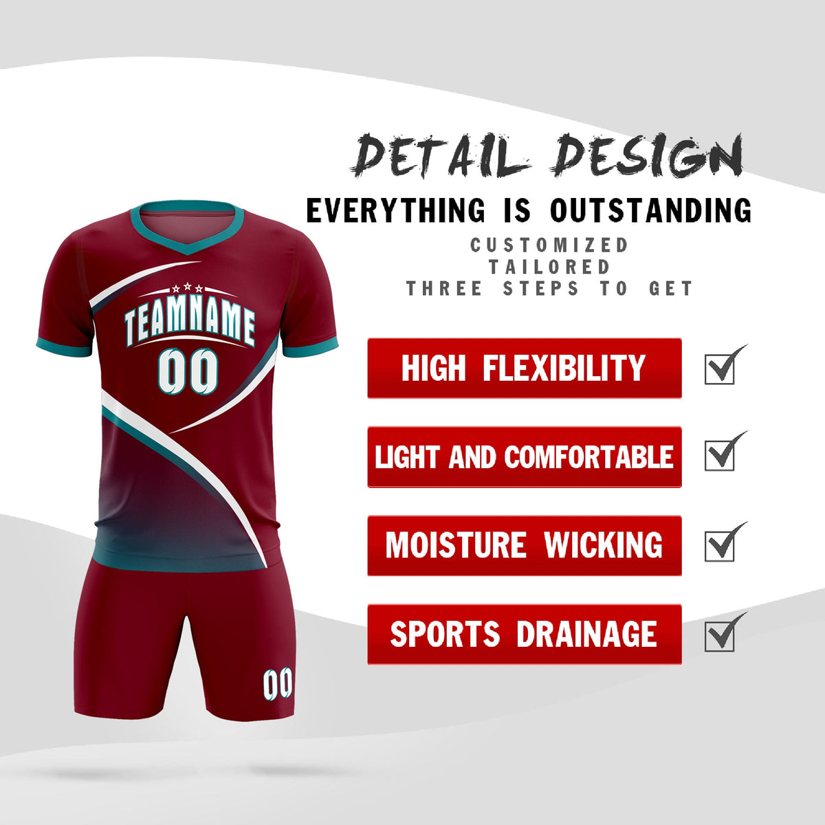 Custom Crimson Aqua Color Block Training Uniform For Men Football Kits Jersey