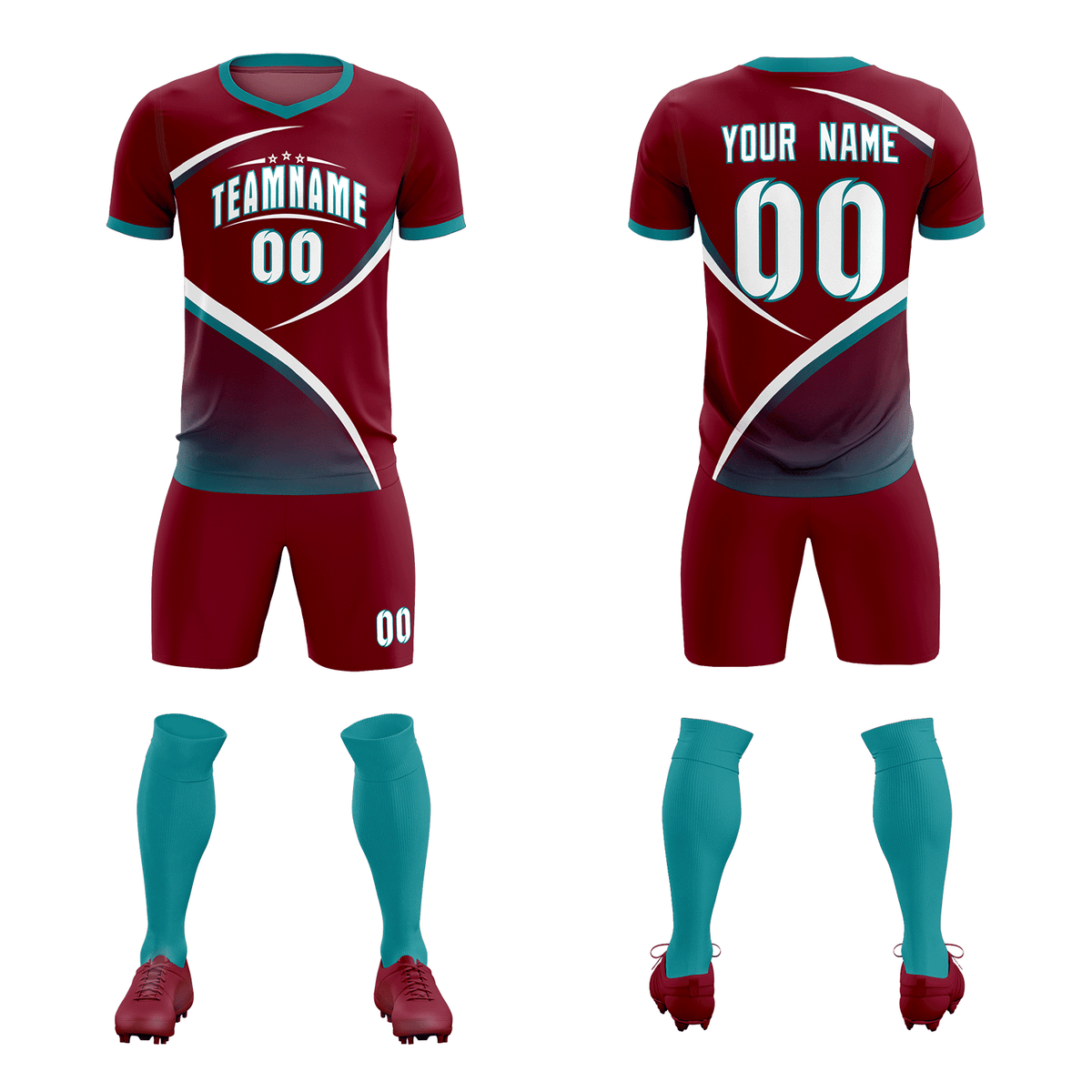 Custom Crimson Aqua Color Block Training Uniform For Men Football Kits Jersey
