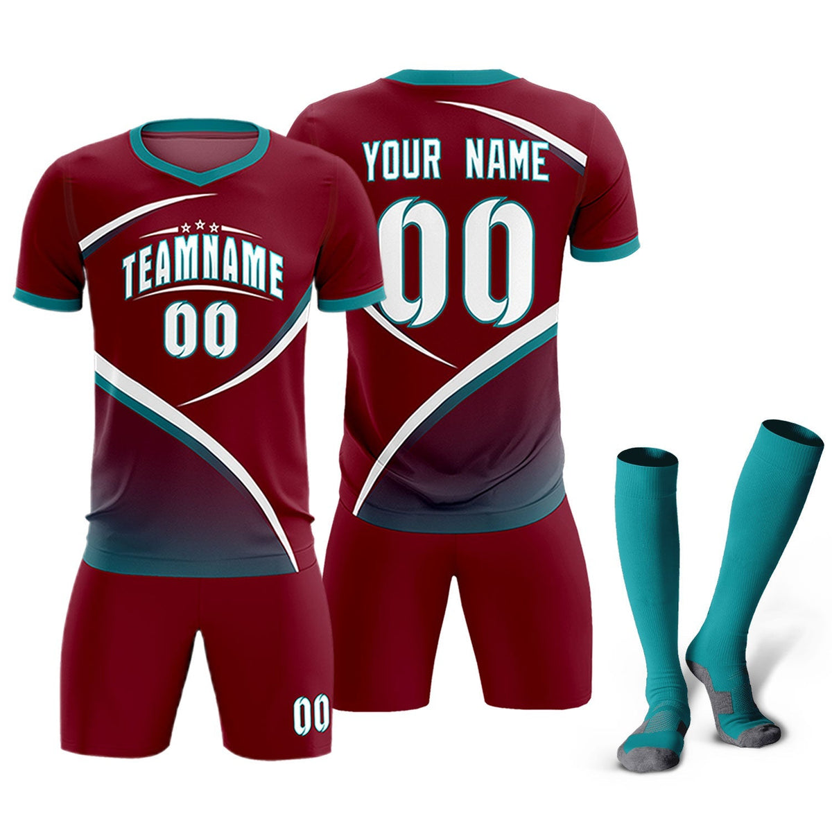 Custom Crimson Aqua Color Block Training Uniform For Men Football Kits Jersey