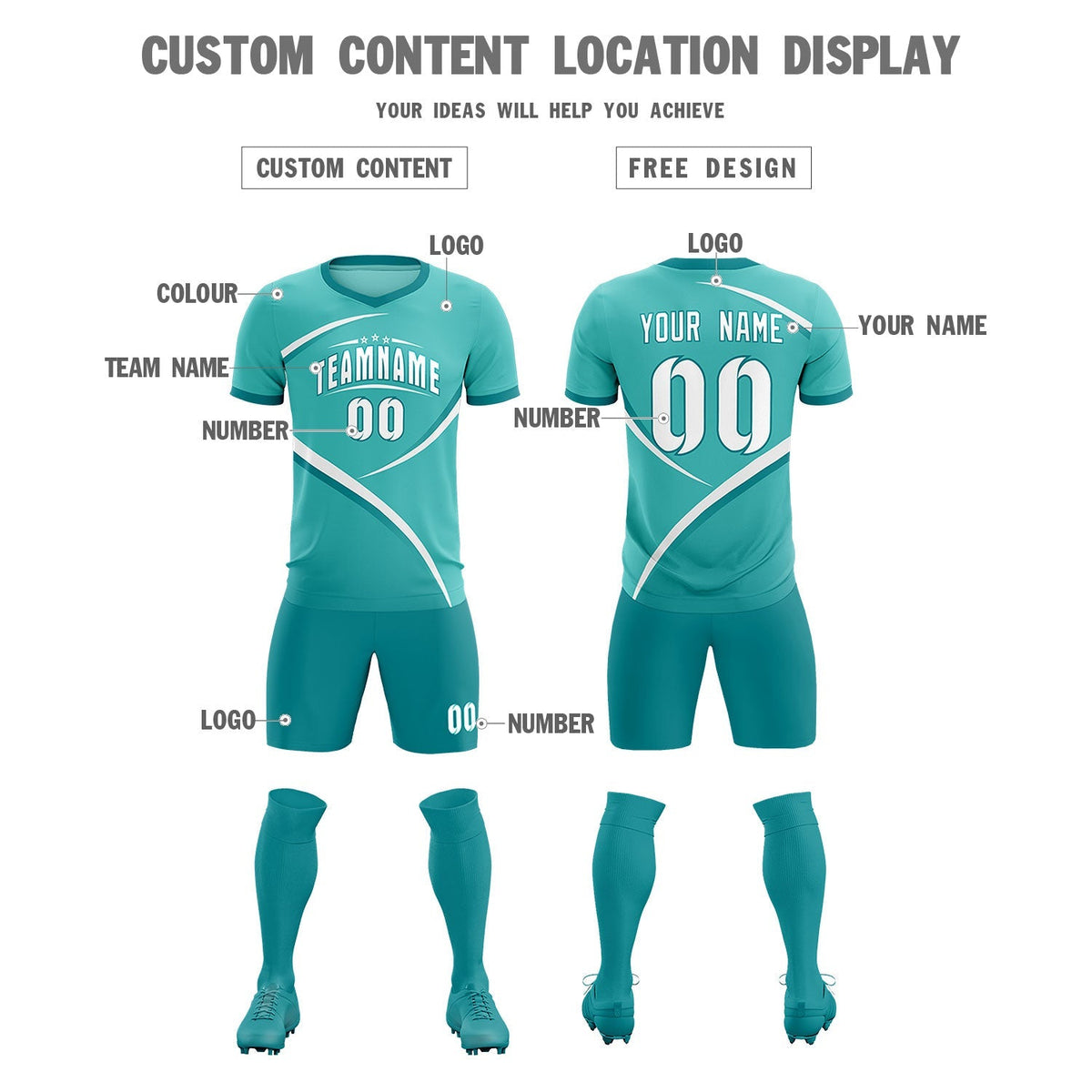 Custom Bright Green Aqua Color Block Training Uniform For Men Football Kits Jersey