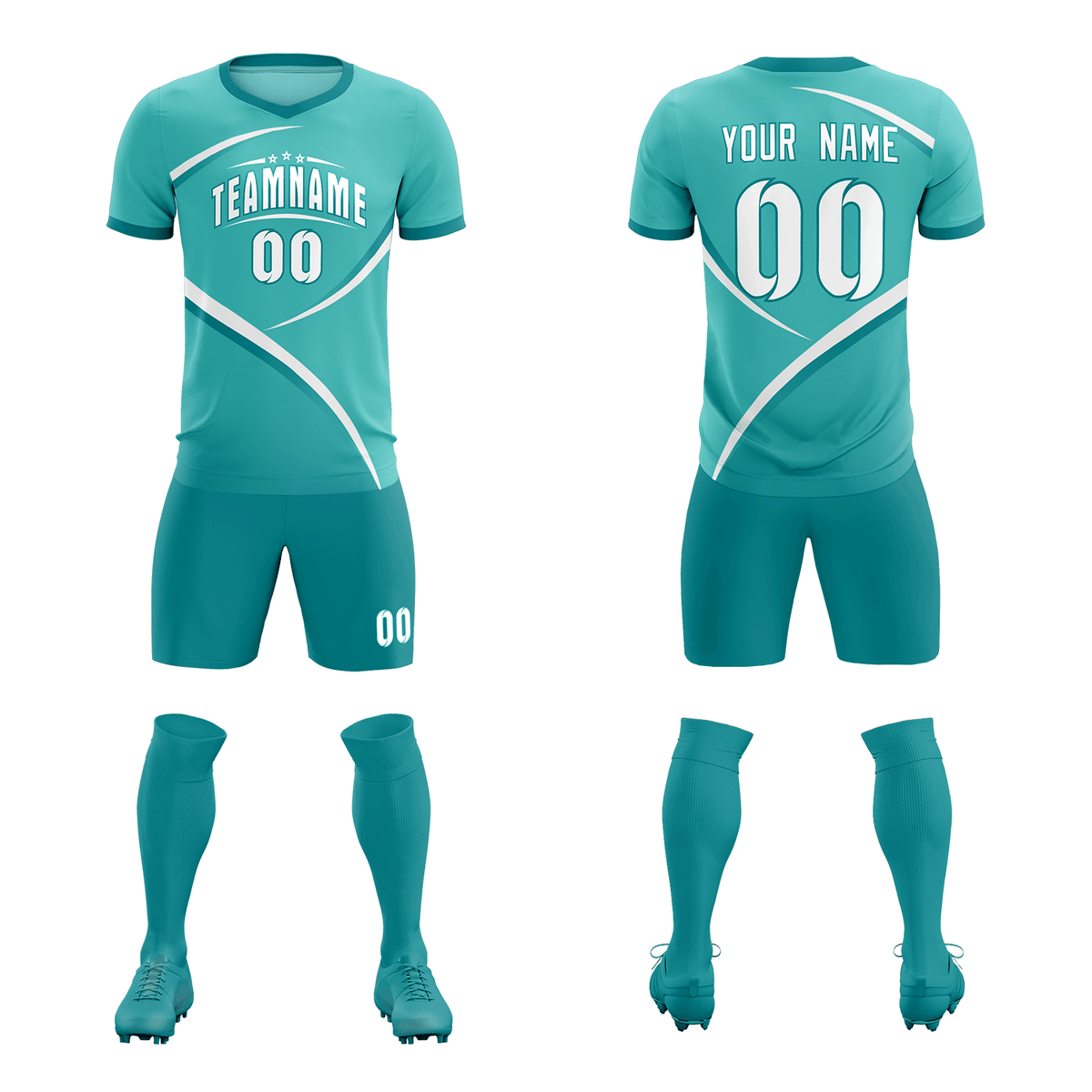 Custom Bright Green Aqua Color Block Training Uniform For Men Football Kits Jersey