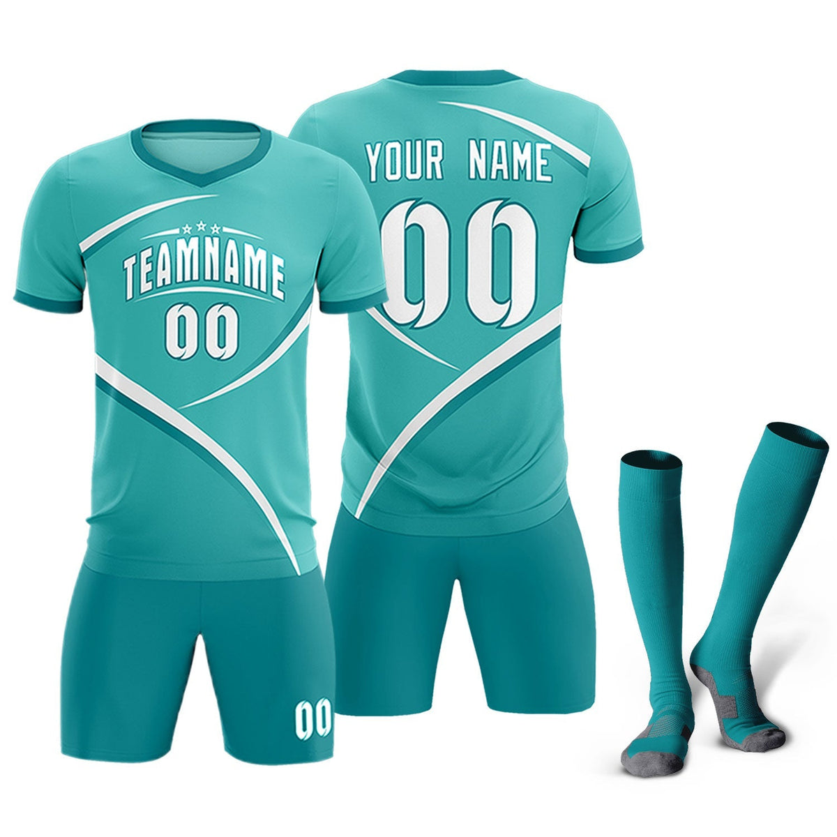 Custom Bright Green Aqua Color Block Training Uniform For Men Football Kits Jersey