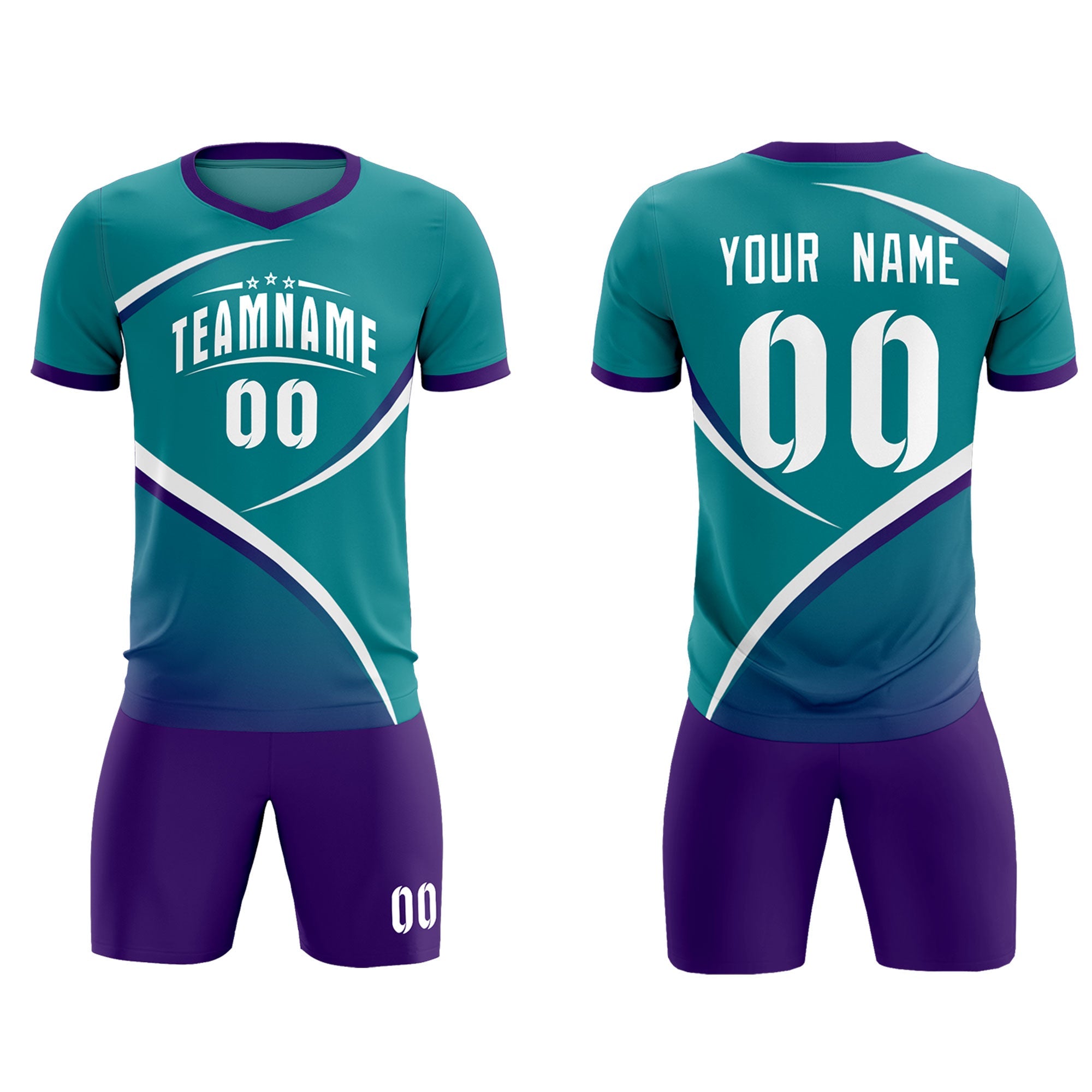 Custom Aqua Purple Color Block Training Uniform For Men Soccer Sets Jersey