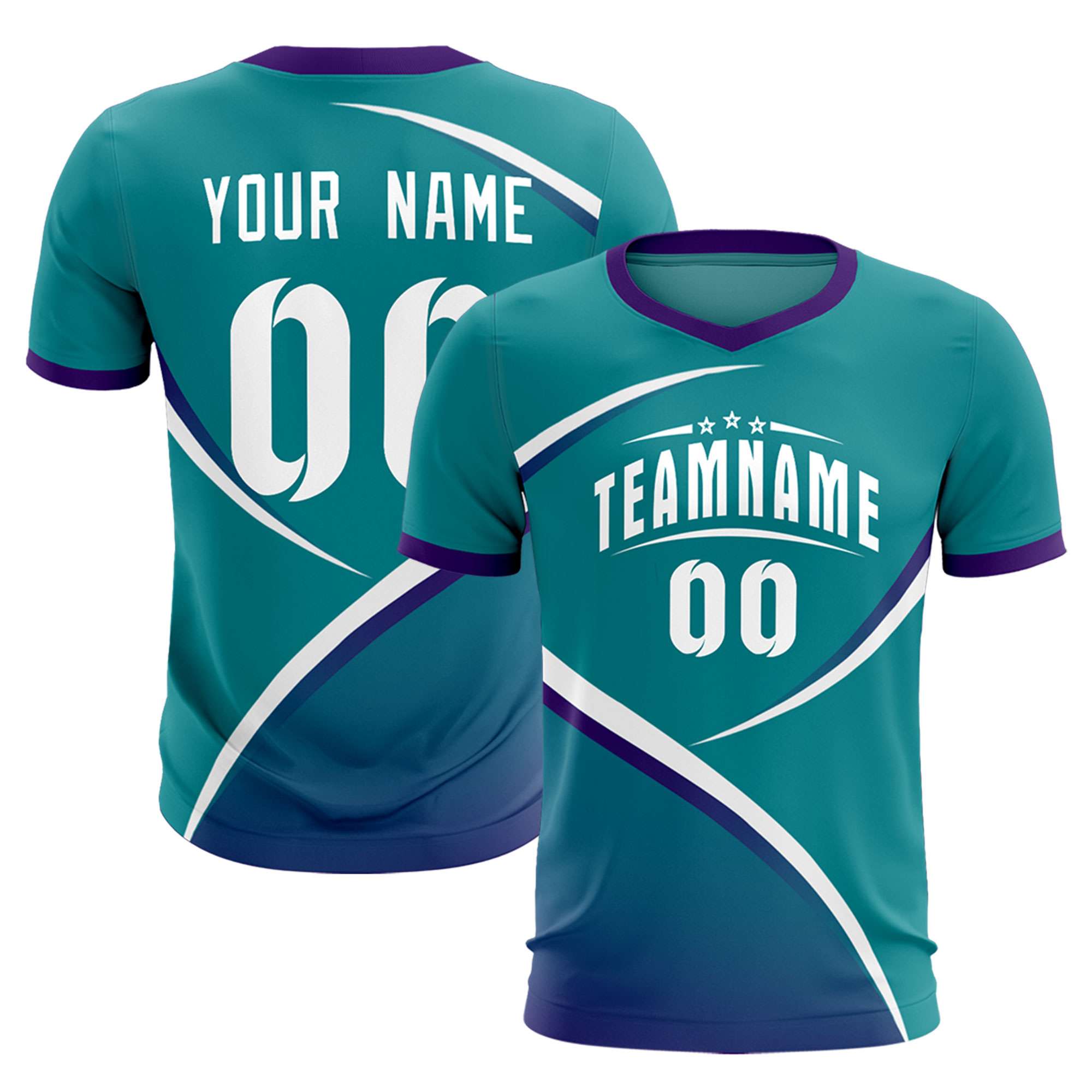 Custom Aqua Purple Color Block Training Uniform For Men Soccer Sets Jersey