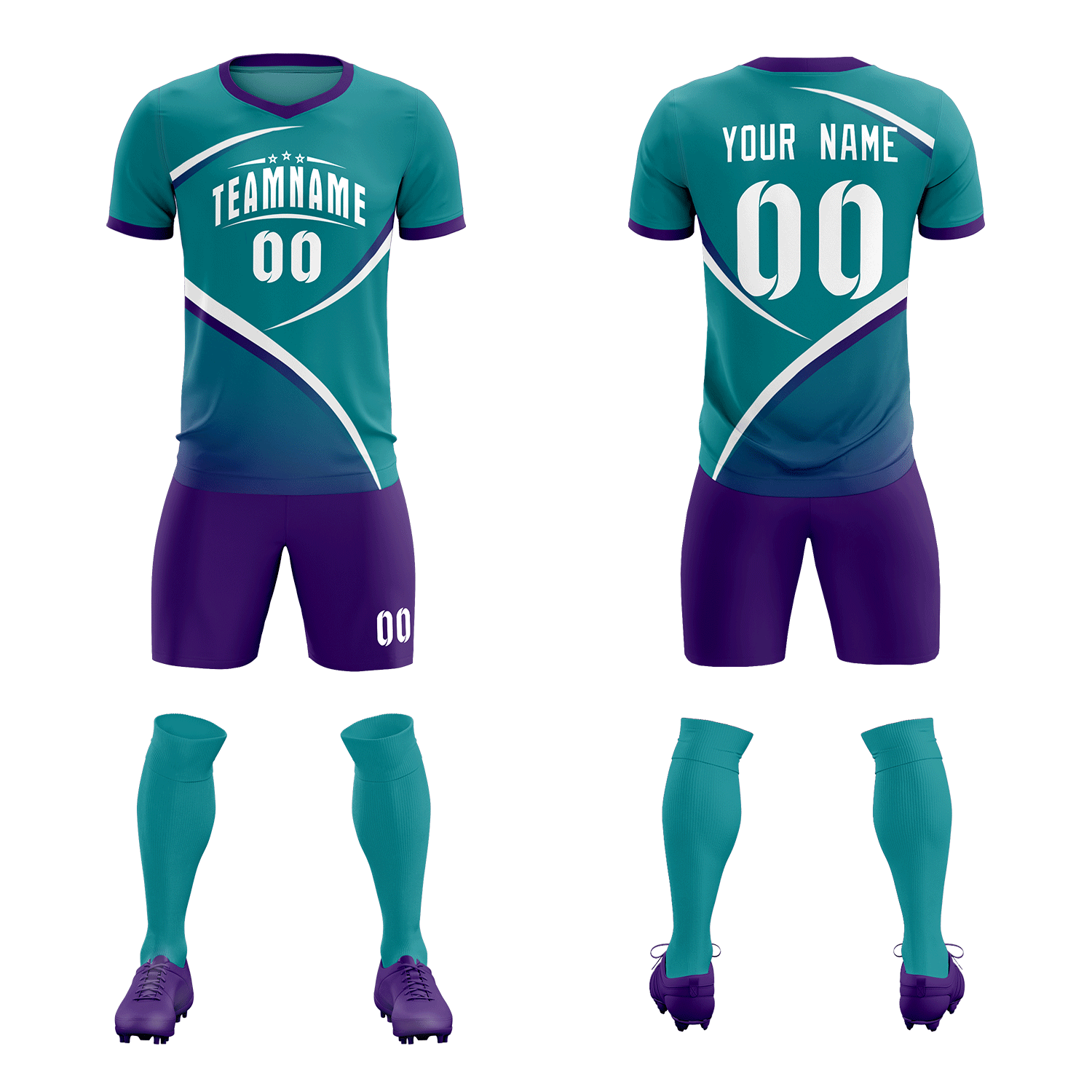 Custom Aqua Purple Color Block Training Uniform For Men Soccer Sets Jersey