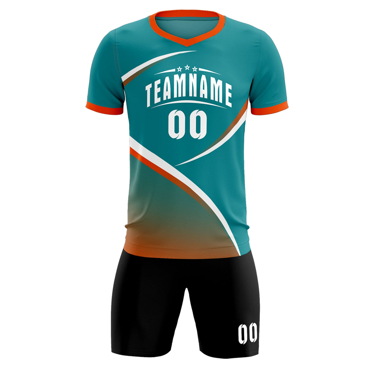 Custom Aqua Orange Color Block Training Uniform For Men Soccer Sets Jersey