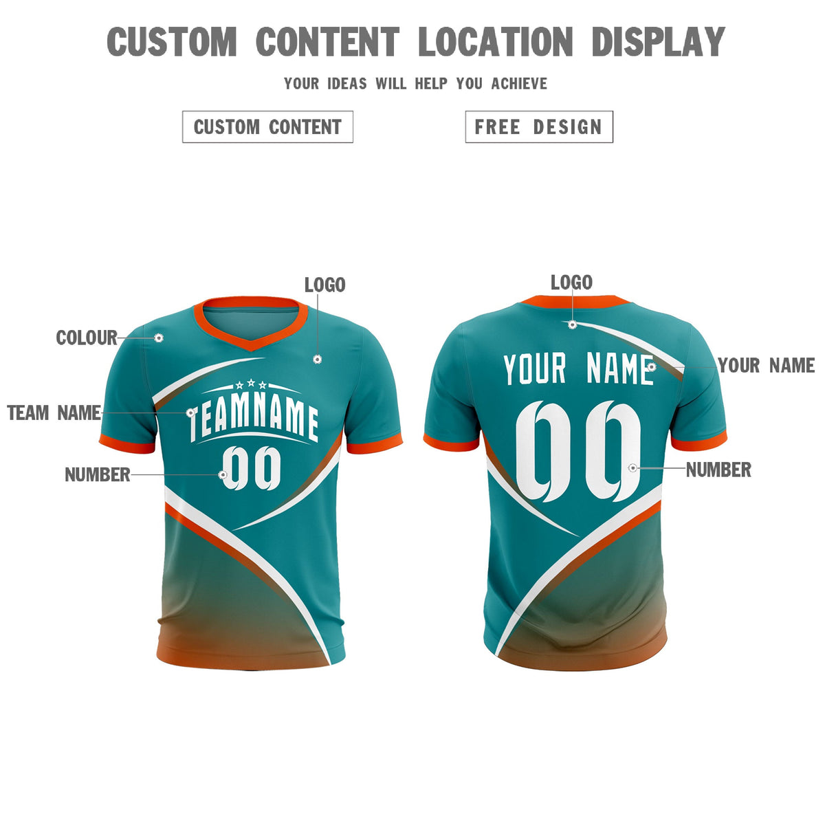 Custom Aqua Orange Color Block Training Uniform For Men Soccer Sets Jersey