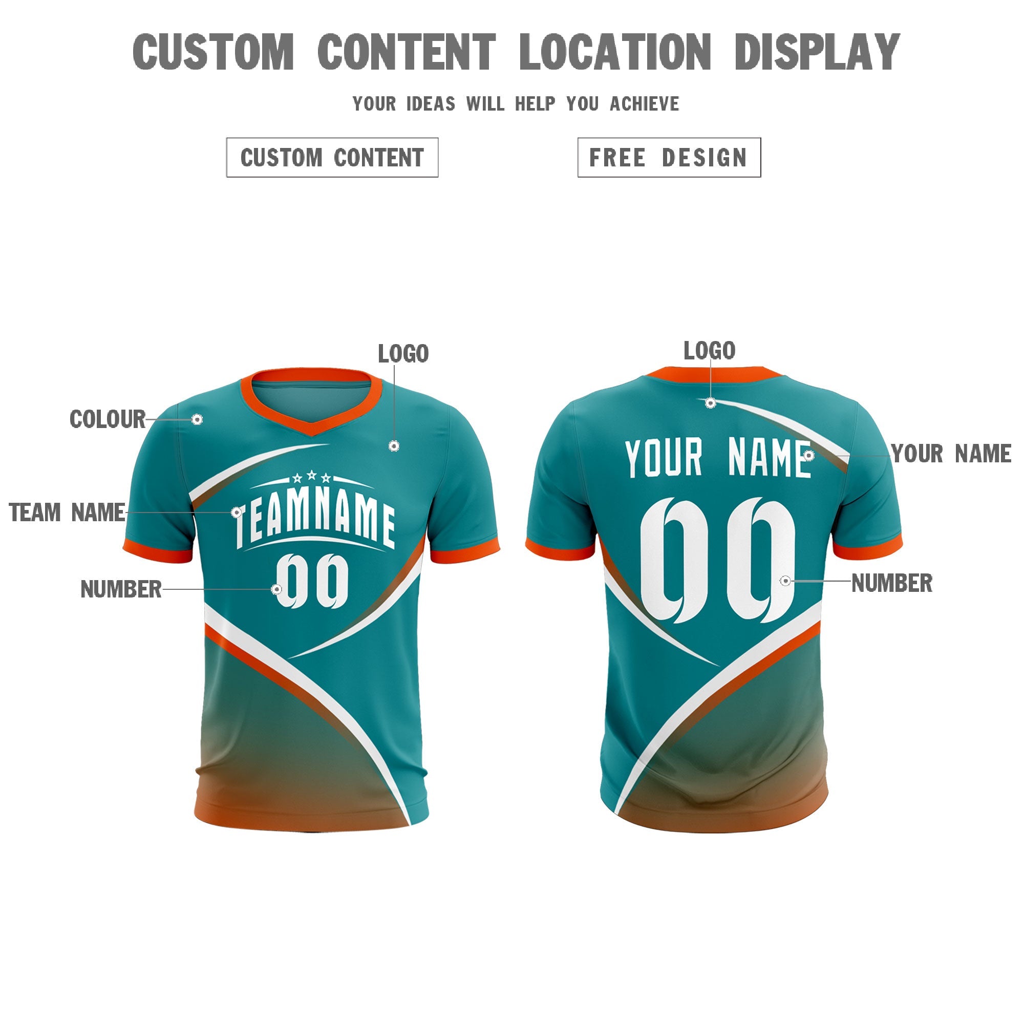 Custom Aqua Orange Color Block Training Uniform For Men Soccer Sets Jersey