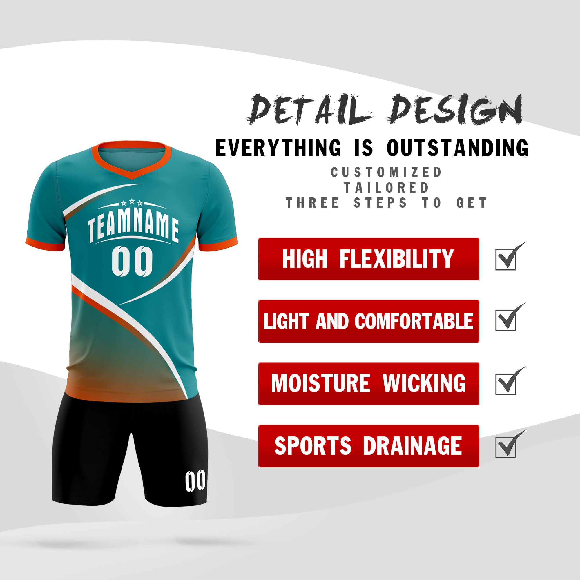 Custom Aqua Orange Color Block Training Uniform For Men Soccer Sets Jersey