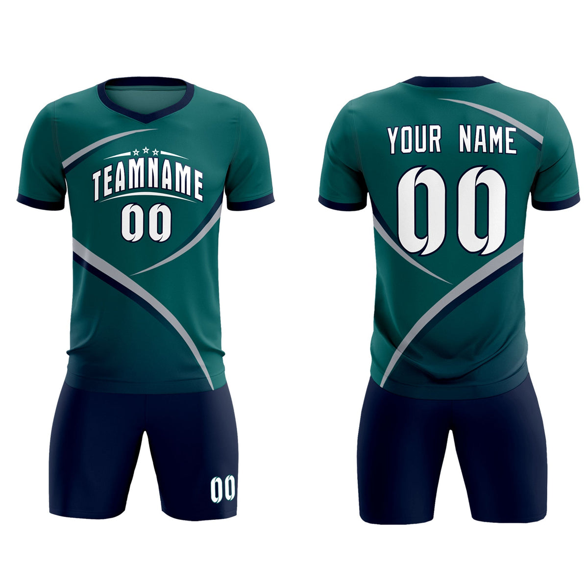 Custom Aqua Navy Color Block Training Uniform For Men Soccer Sets Jersey
