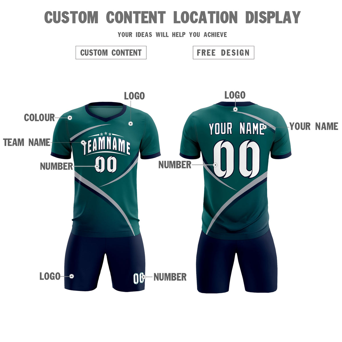 Custom Aqua Navy Color Block Training Uniform For Men Soccer Sets Jersey
