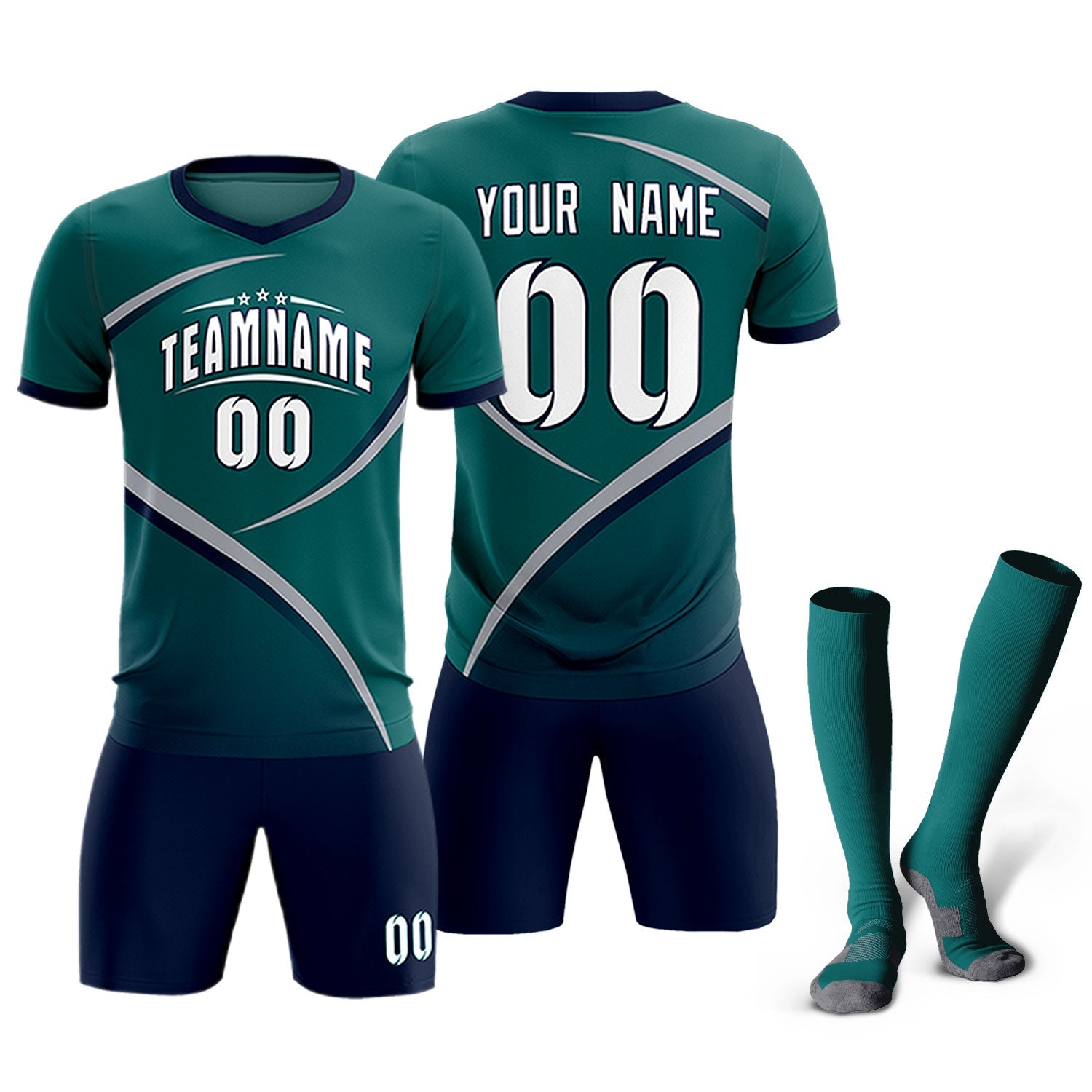 Custom Aqua Navy Color Block Training Uniform For Men Soccer Sets Jersey