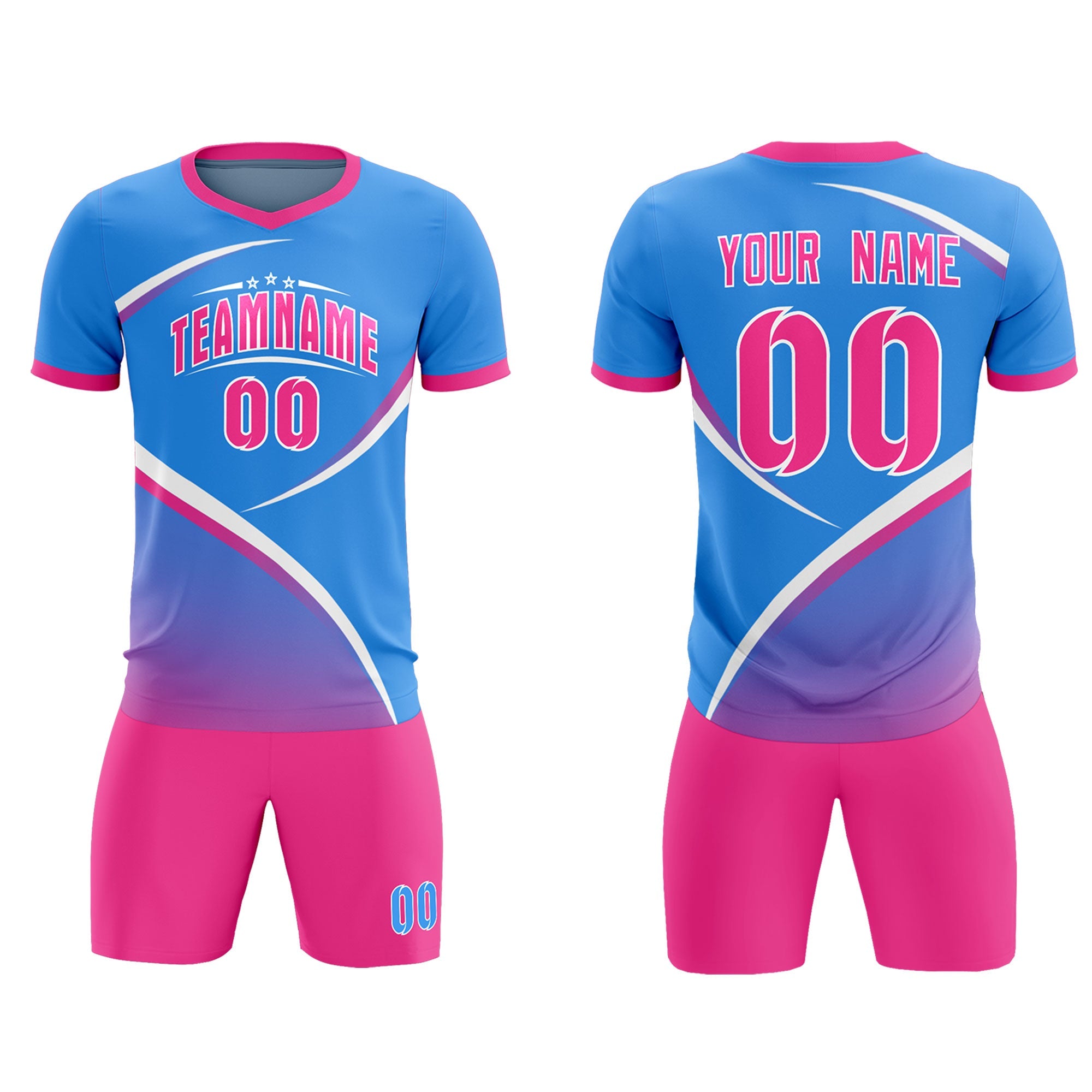 Custom Powder Blue Pink Color Block Training Uniform For Men Soccer Sets Jersey
