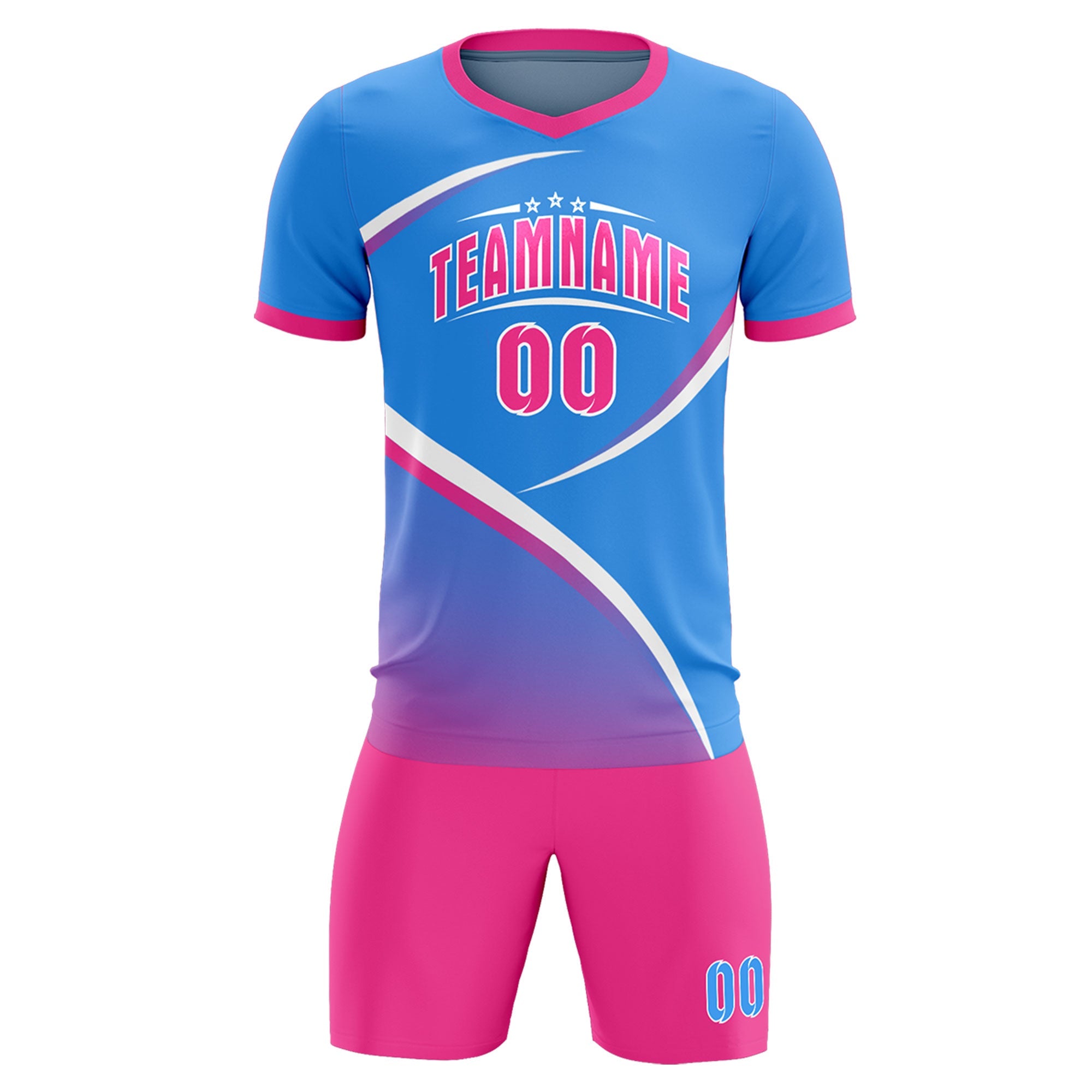 Custom Powder Blue Pink Color Block Training Uniform For Men Soccer Sets Jersey