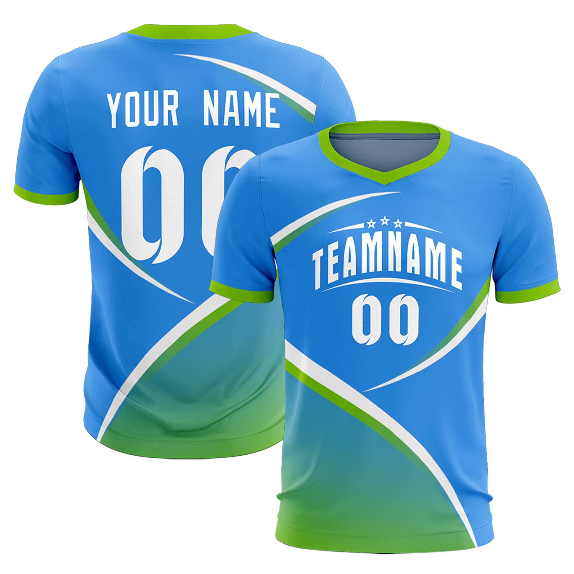 Custom Powder Blue Neon Green Color Block Training Uniform For Men Soccer Sets Jersey
