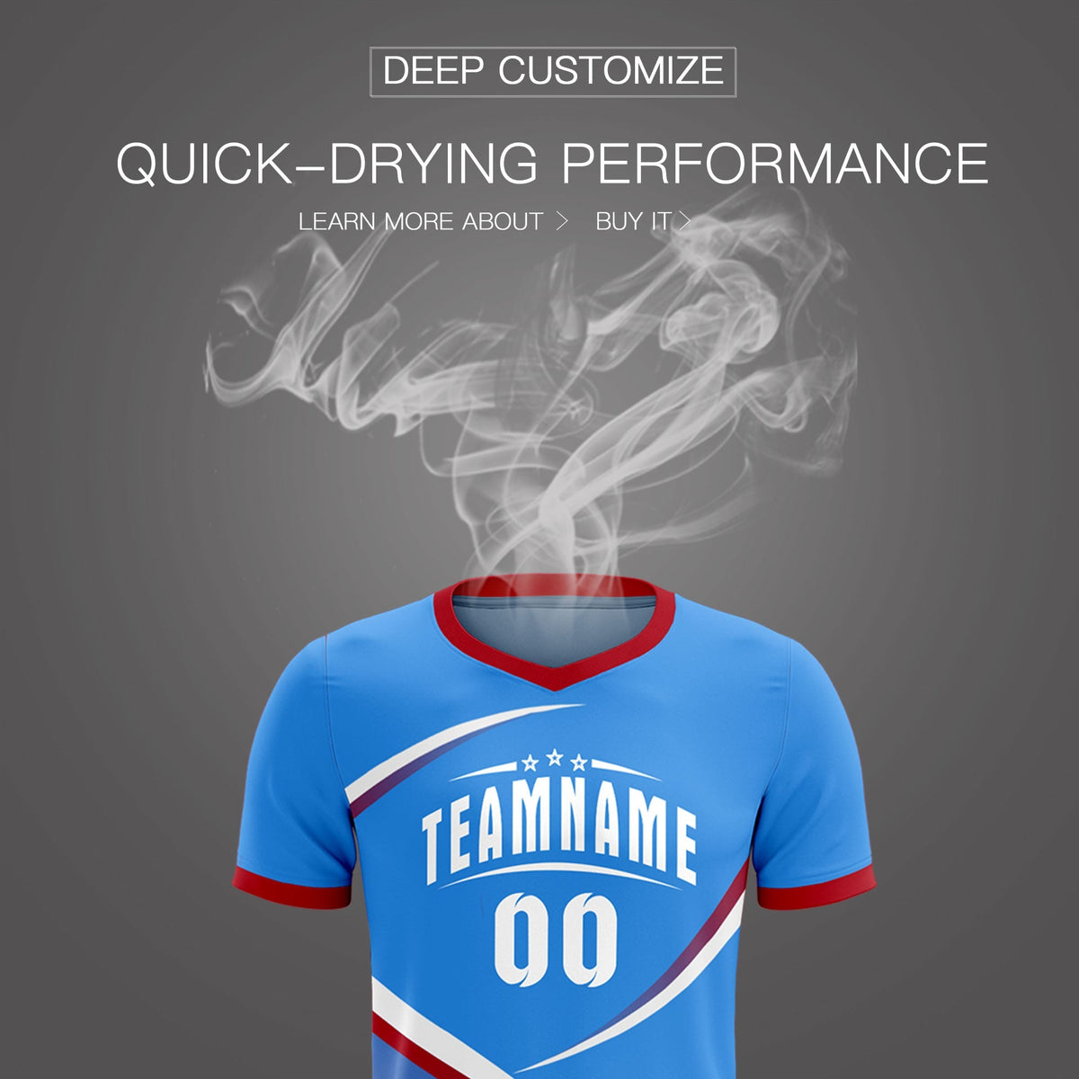 Custom Powder Blue Red Color Block Training Uniform For Men Football Kits Jersey