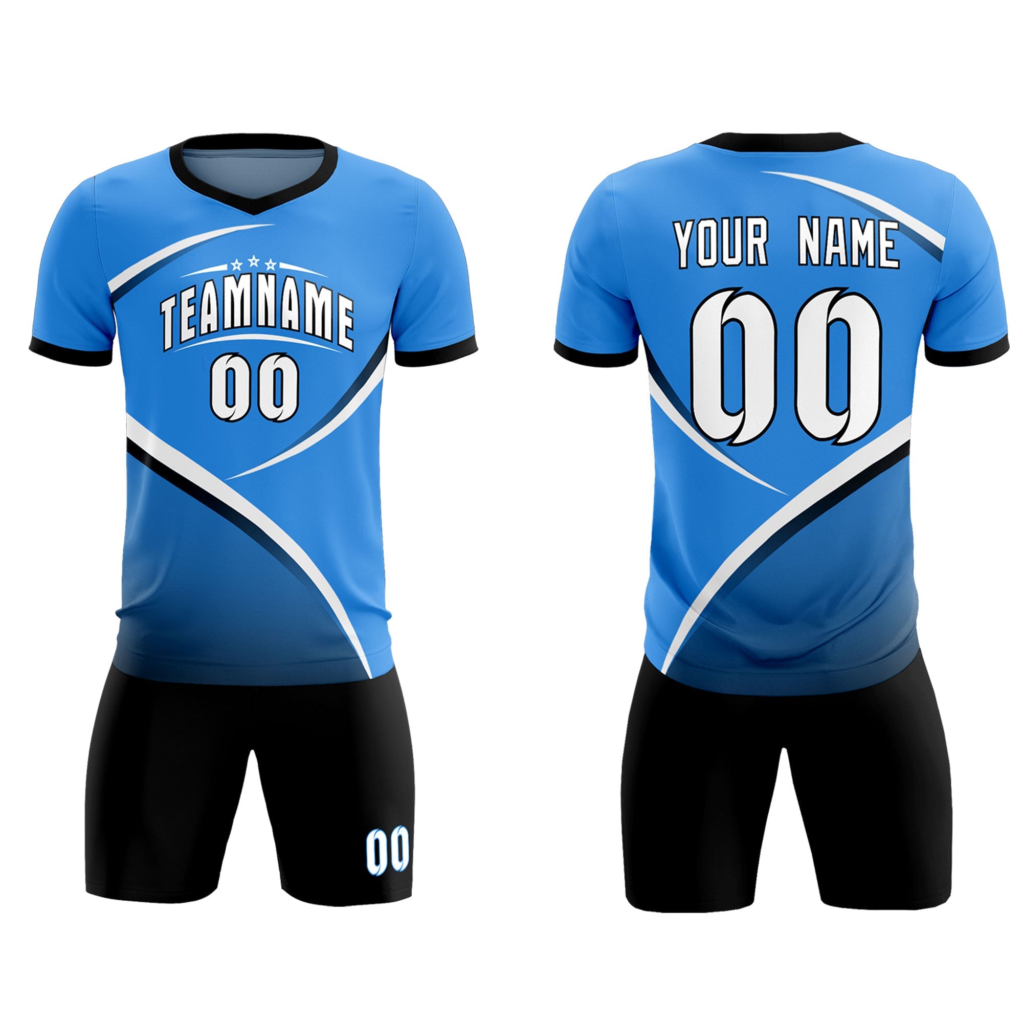Custom Powder Blue Navy Color Block Training Uniform For Men Soccer Sets Jersey