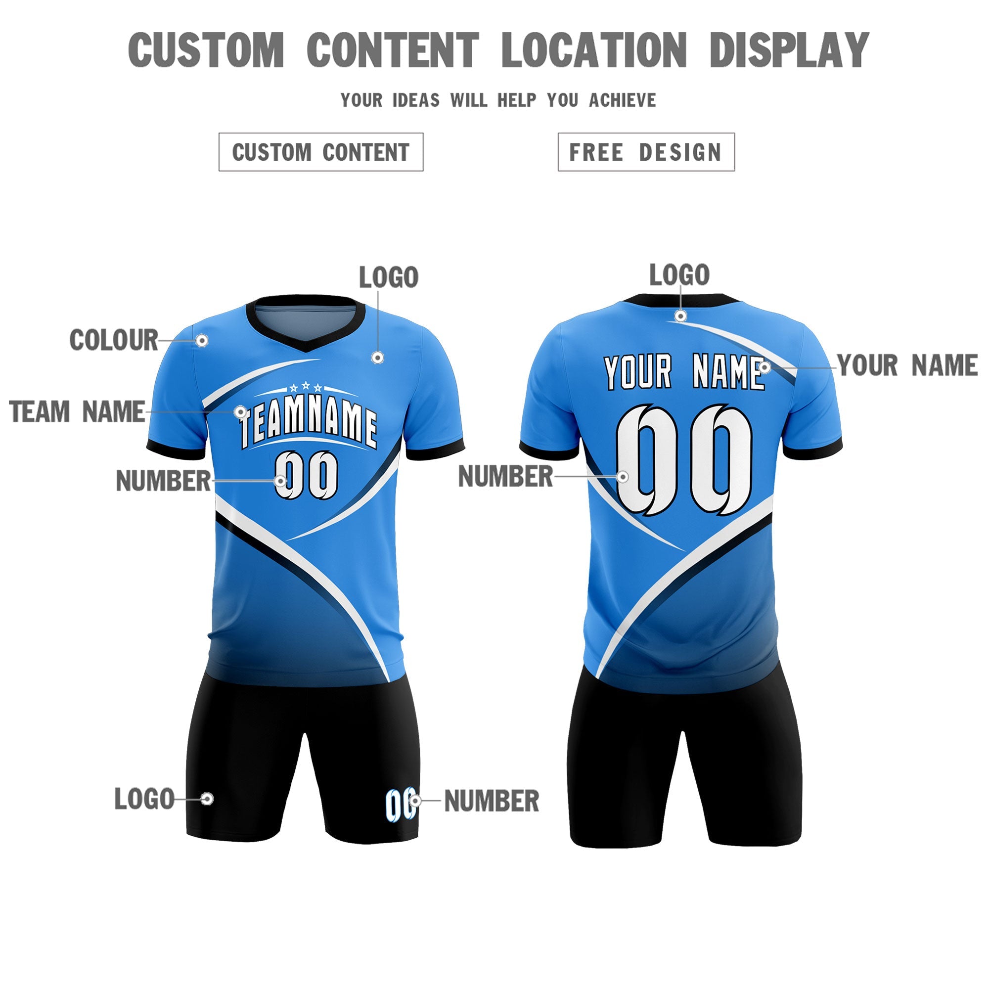 Custom Powder Blue Navy Color Block Training Uniform For Men Soccer Sets Jersey