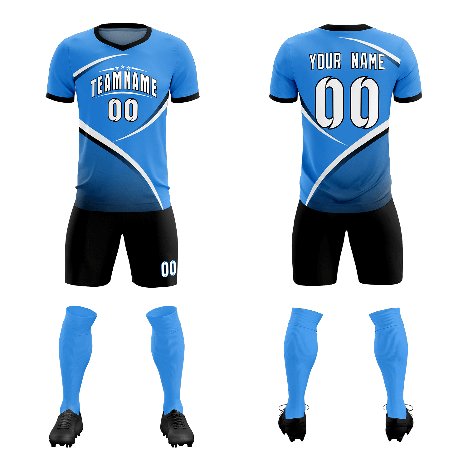 Custom Powder Blue Navy Color Block Training Uniform For Men Soccer Sets Jersey