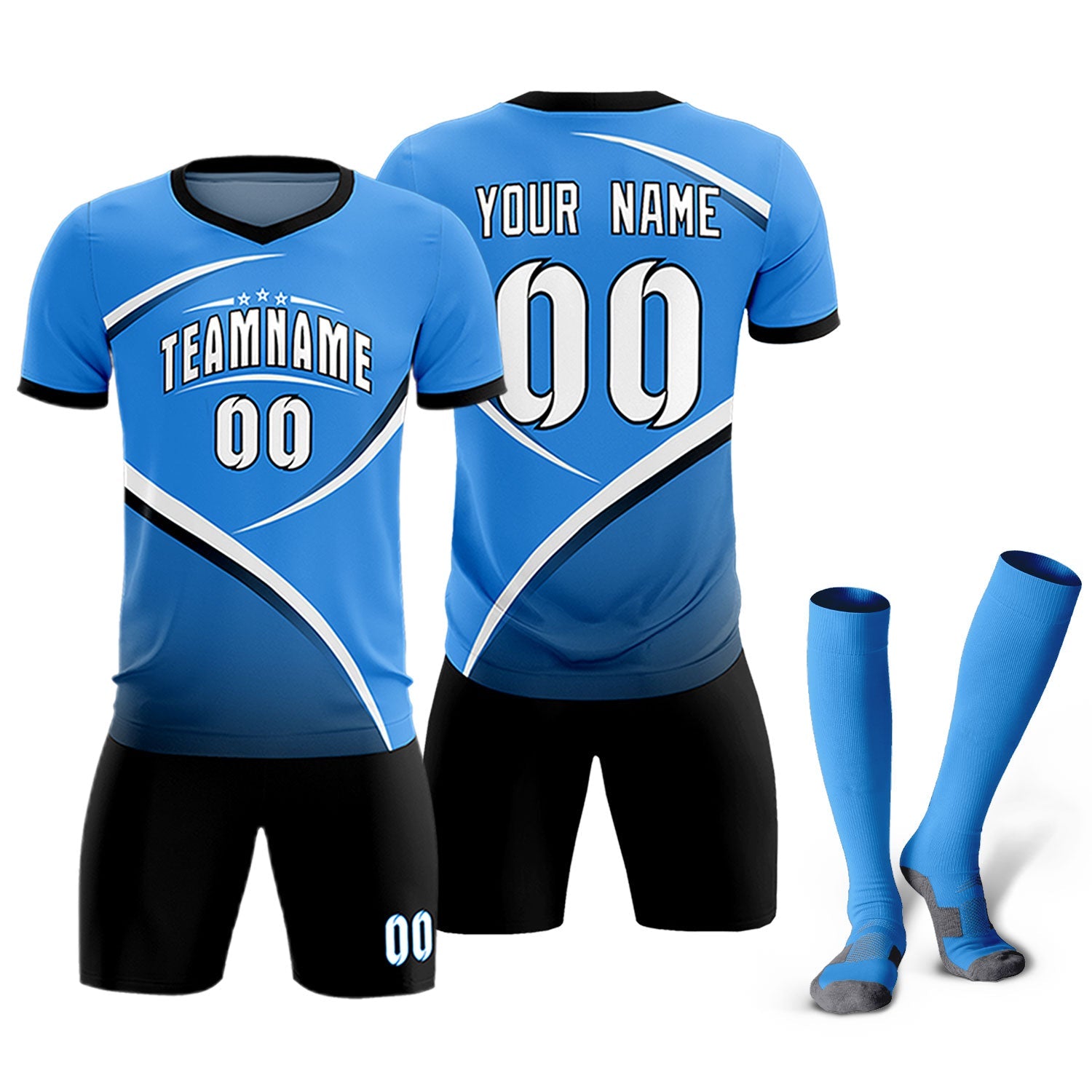 Custom Powder Blue Navy Color Block Training Uniform For Men Soccer Sets Jersey