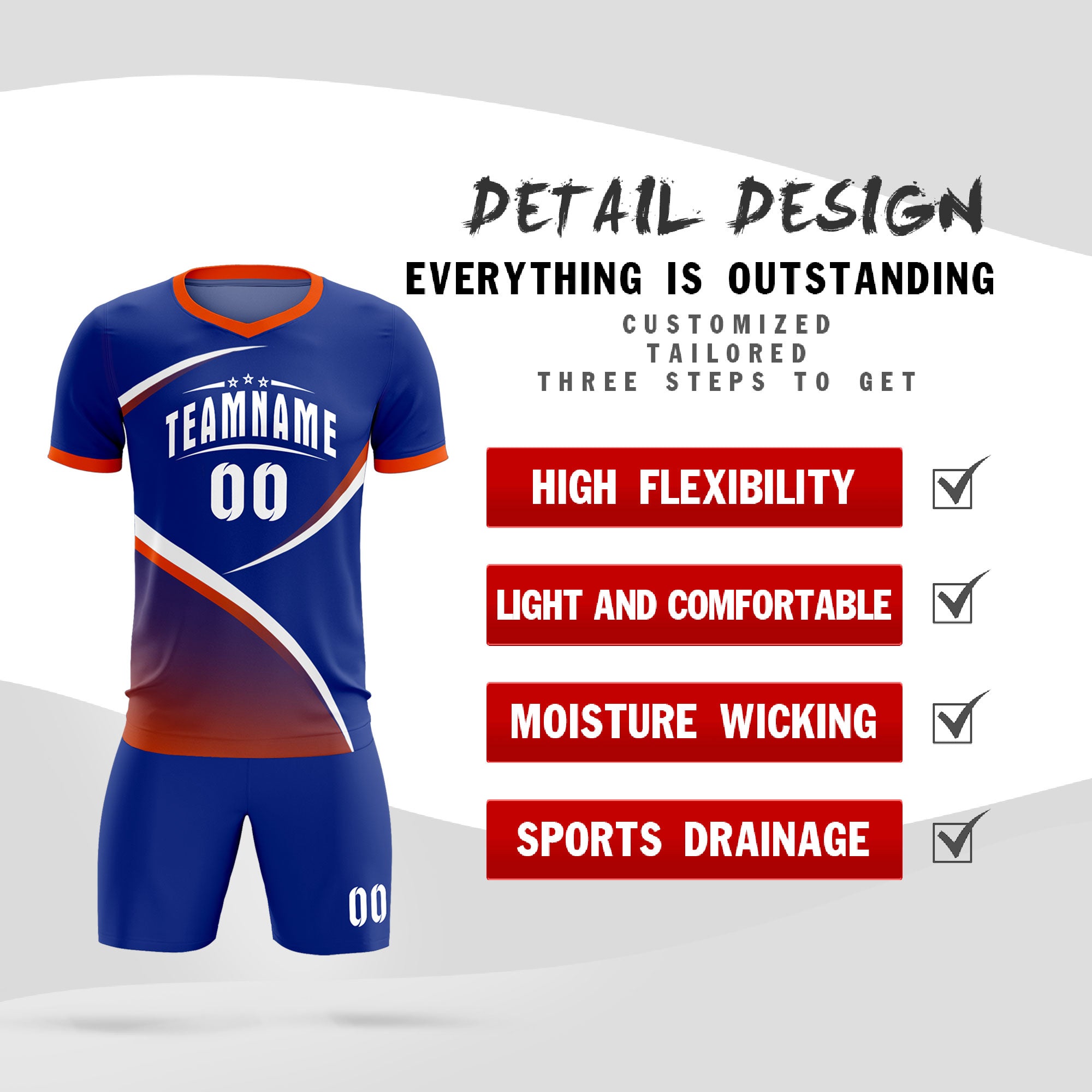 Custom Royal Orange Color Block Training Uniform For Men Soccer Sets Jersey