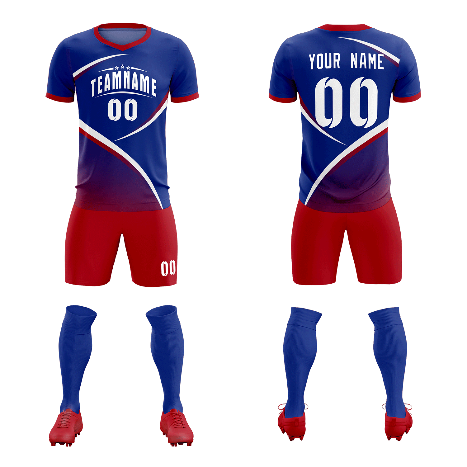 Custom Royal Red Color Block Training Uniform For Men Soccer Sets Jersey