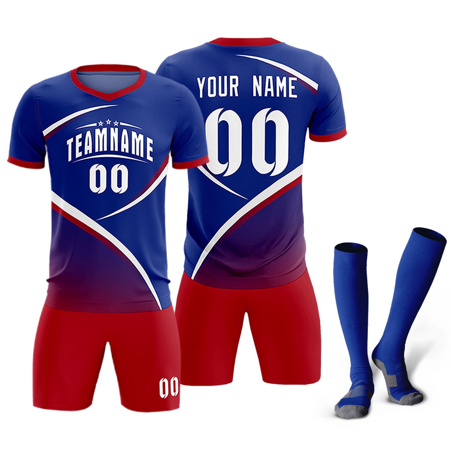 Custom Royal Red Color Block Training Uniform For Men Soccer Sets Jersey
