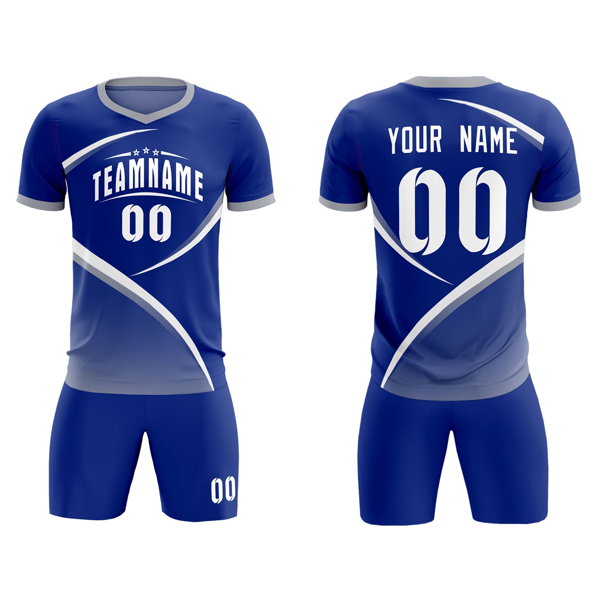Custom Royal Gray Color Block Training Uniform For Men Soccer Sets Jersey