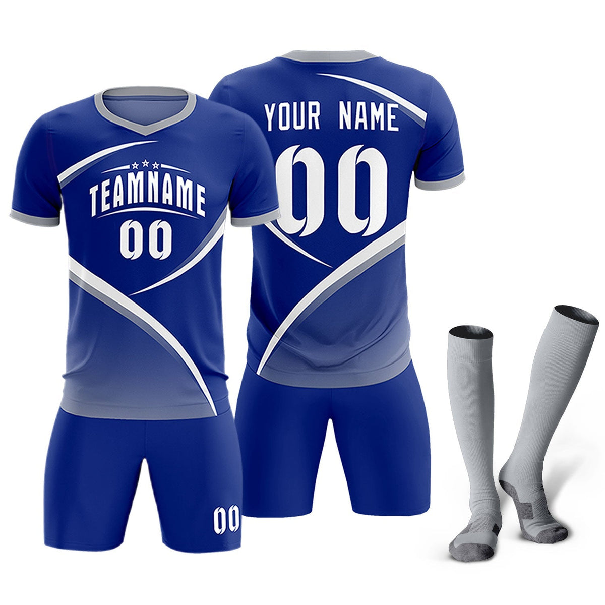 Custom Royal Gray Color Block Training Uniform For Men Soccer Sets Jersey