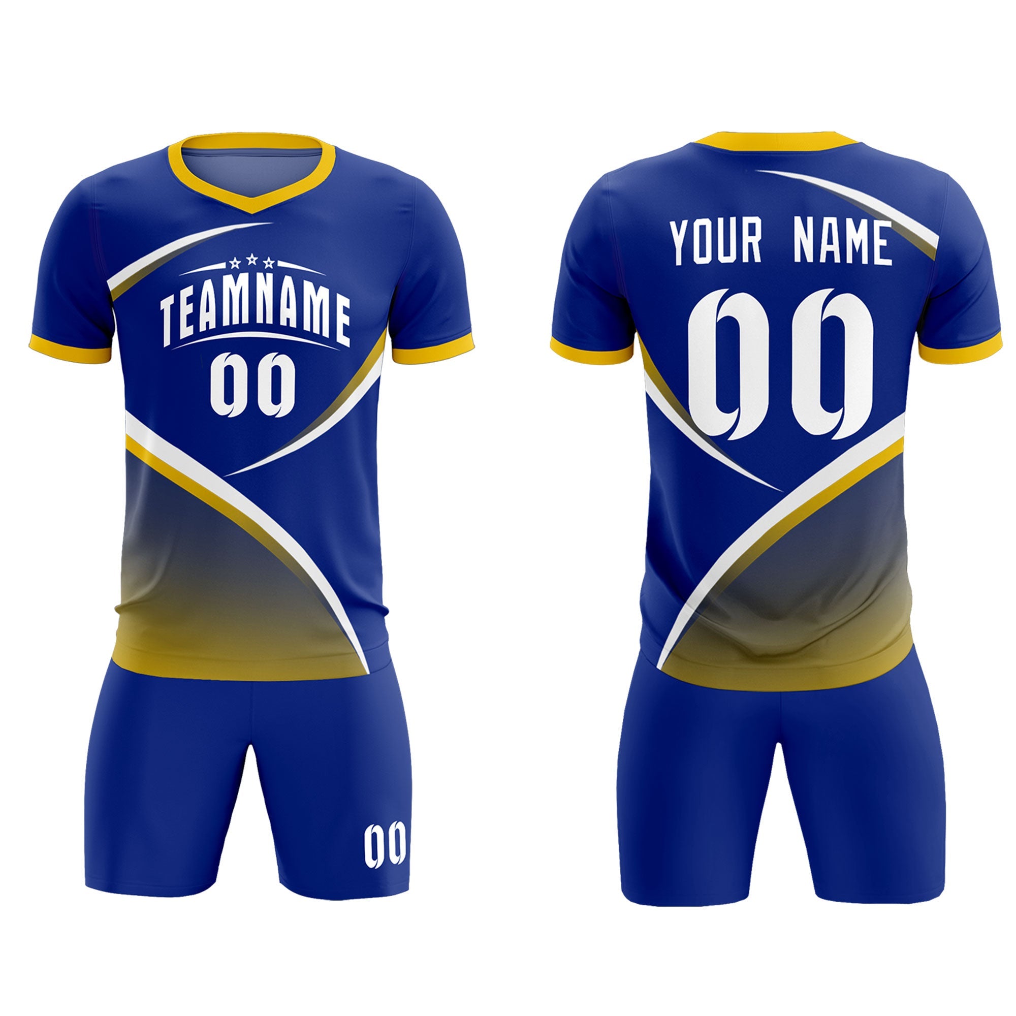 Custom Royal Gold Color Block Training Uniform For Men Soccer Sets Jersey