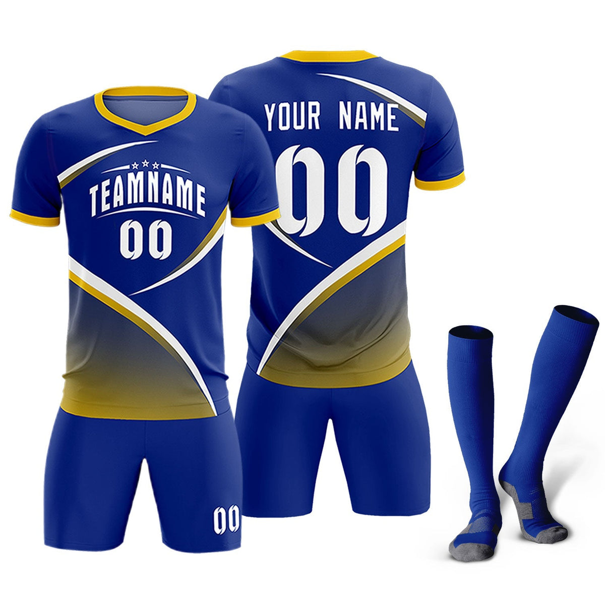 Custom Royal Gold Color Block Training Uniform For Men Soccer Sets Jersey