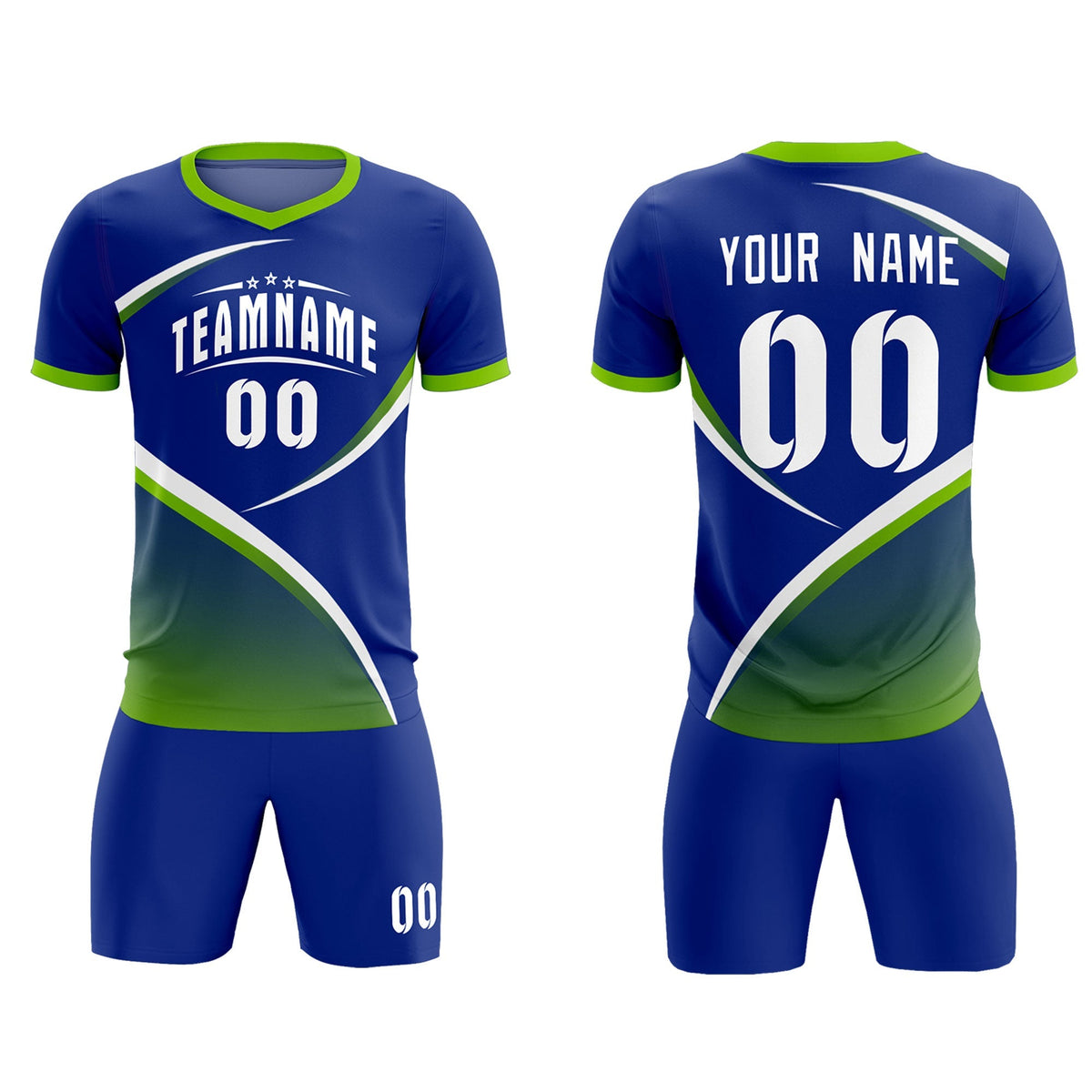 Custom Royal Neon Green Color Block Training Uniform For Men Soccer Sets Jersey
