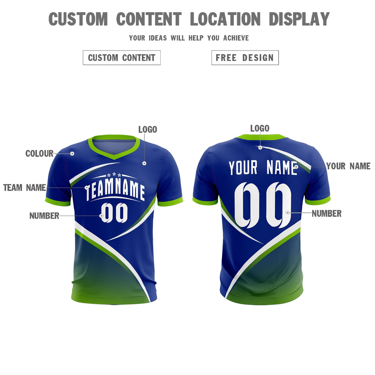 Custom Royal Neon Green Color Block Training Uniform For Men Soccer Sets Jersey