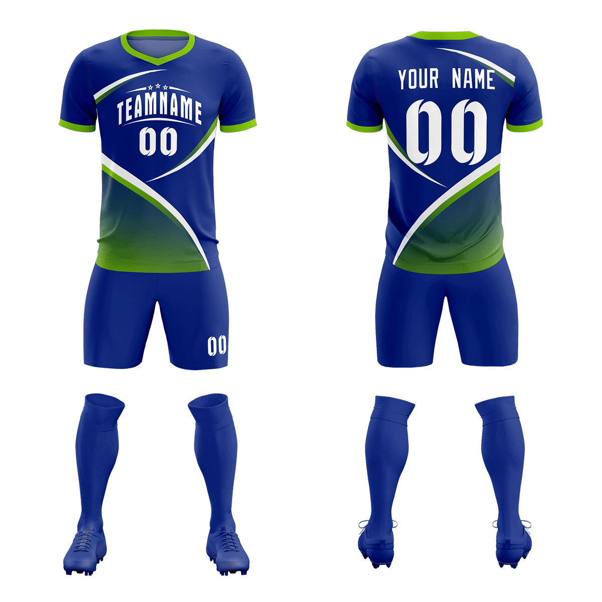 Custom Royal Neon Green Color Block Training Uniform For Men Soccer Sets Jersey