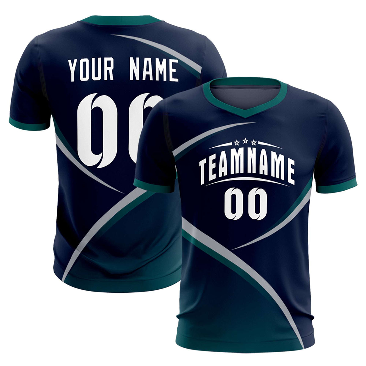 Custom Navy Aqua Color Block Training Uniform For Men Soccer Sets Jersey