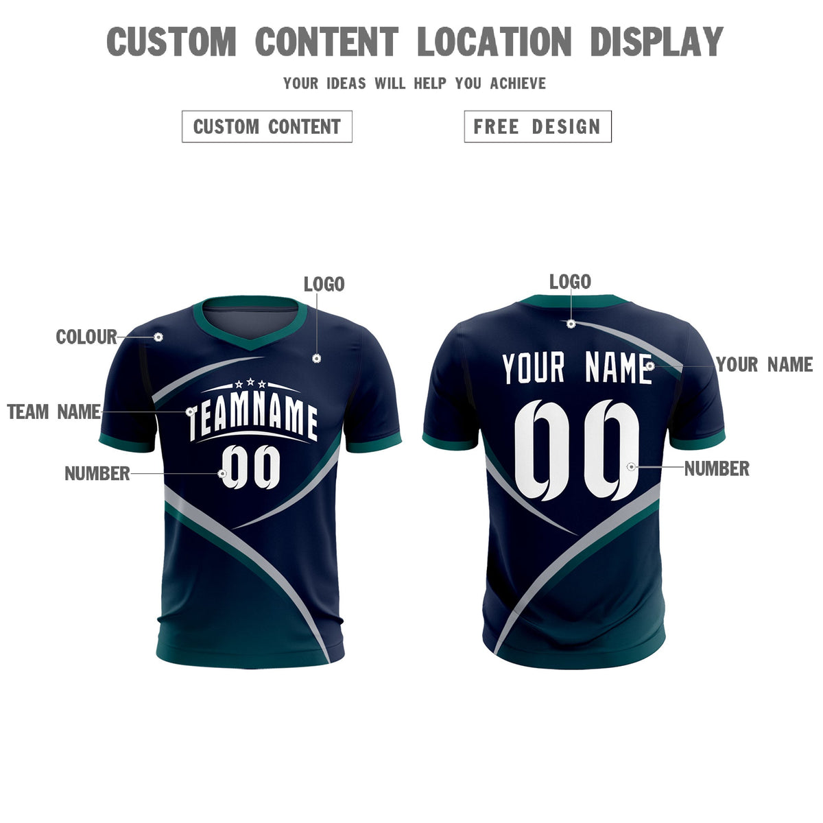 Custom Navy Aqua Color Block Training Uniform For Men Soccer Sets Jersey