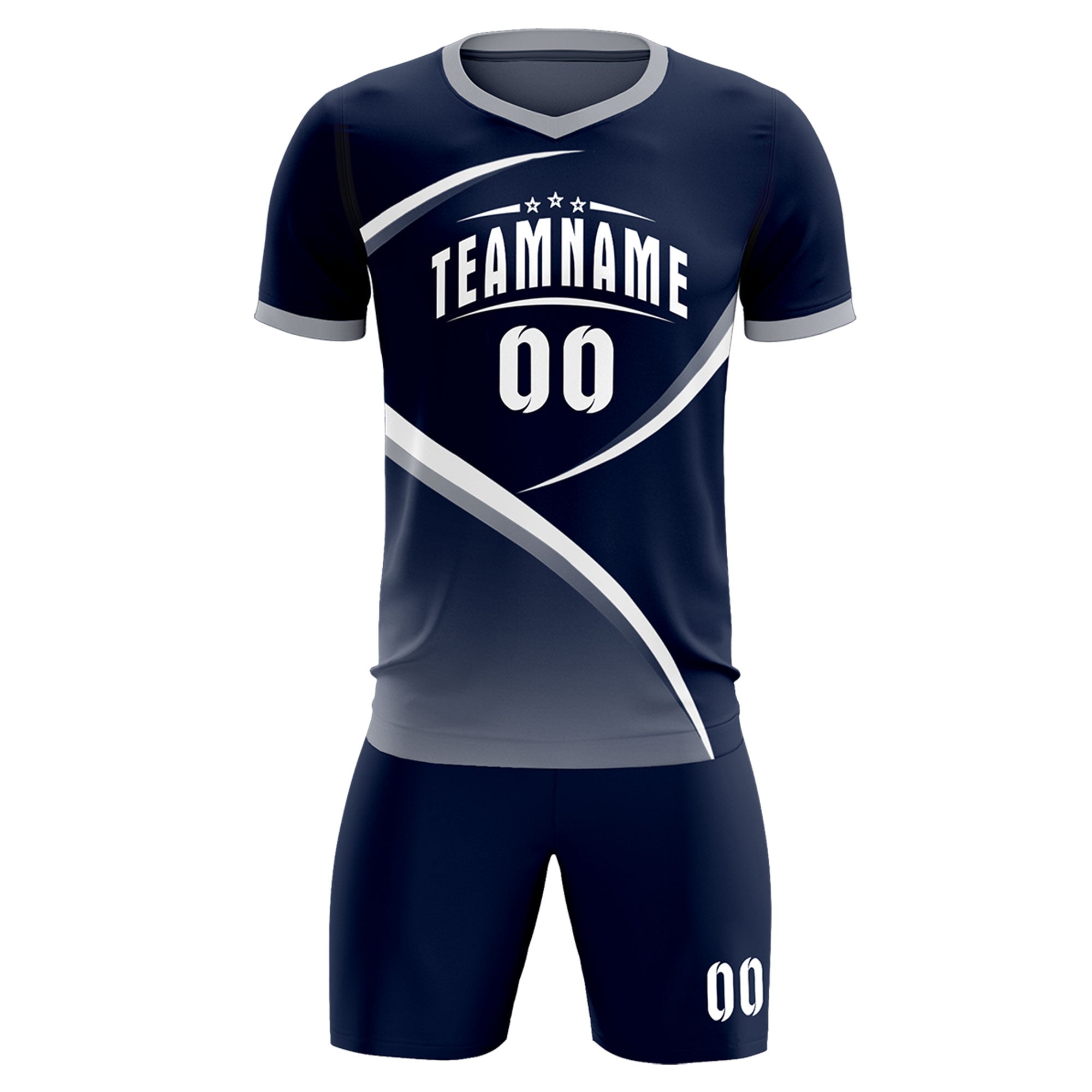 Custom Navy Gray Color Block Training Uniform For Men Soccer Sets Jersey