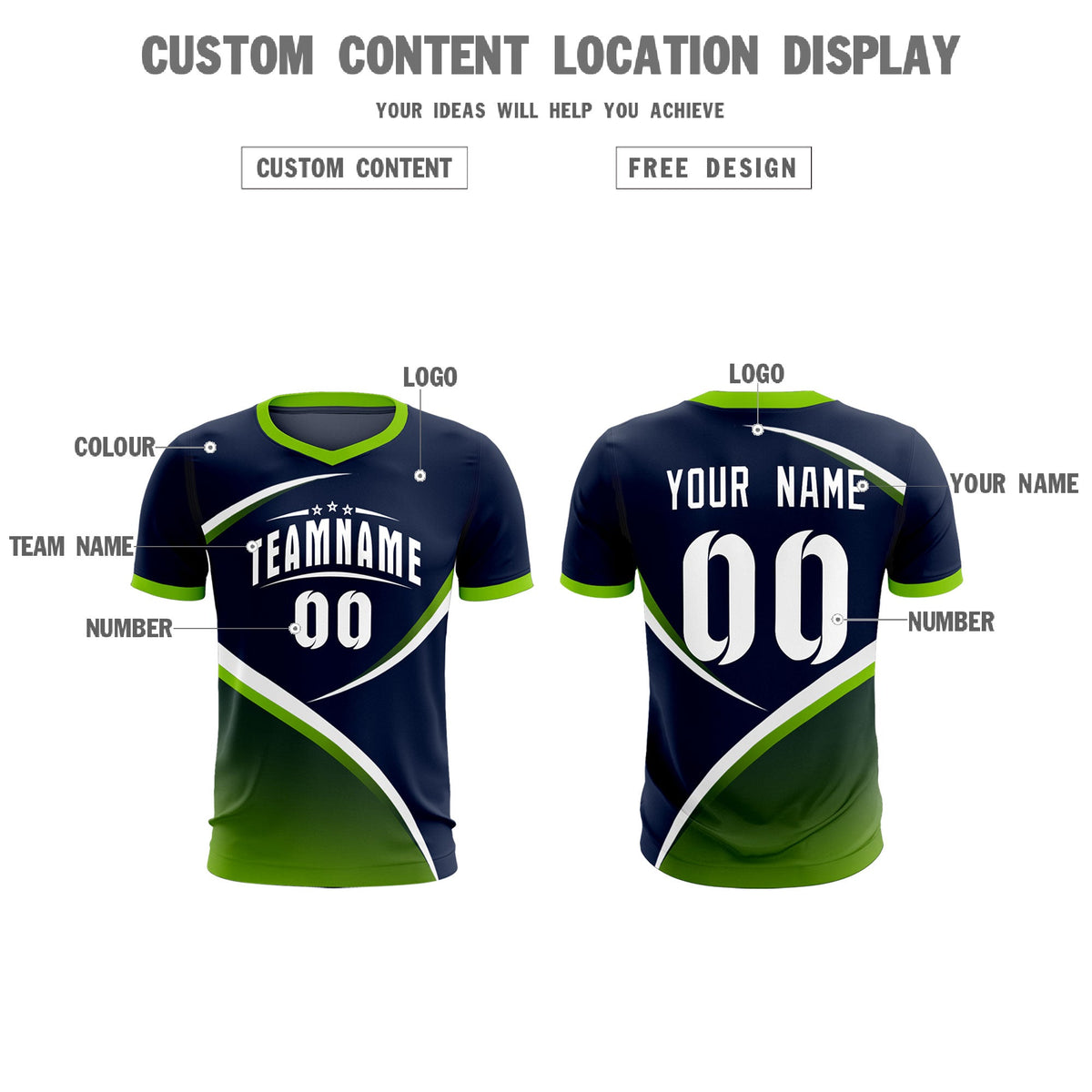 Custom Navy Neon Green Color Block Training Uniform For Men Soccer Sets Jersey