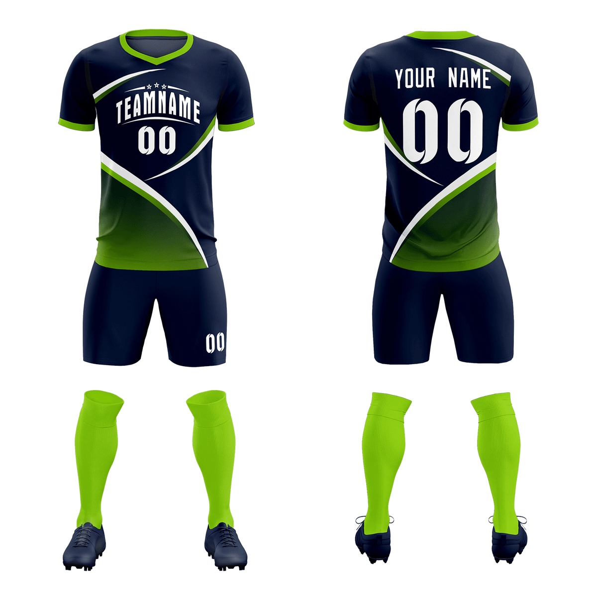 Custom Navy Neon Green Color Block Training Uniform For Men Soccer Sets Jersey